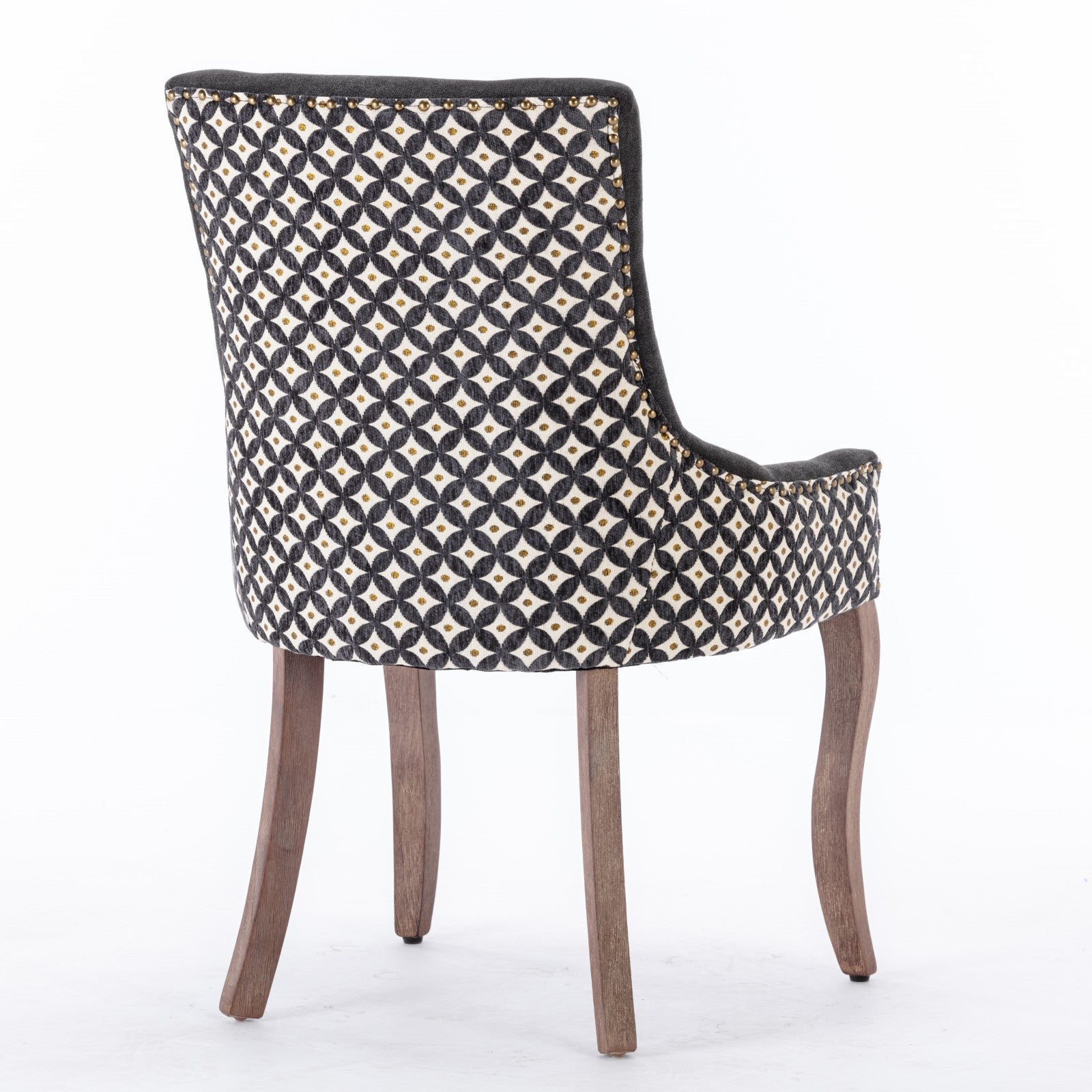 Square Patterned Back Upholstered Dining Chair with Bronze Nailhead Trim, Set of 2