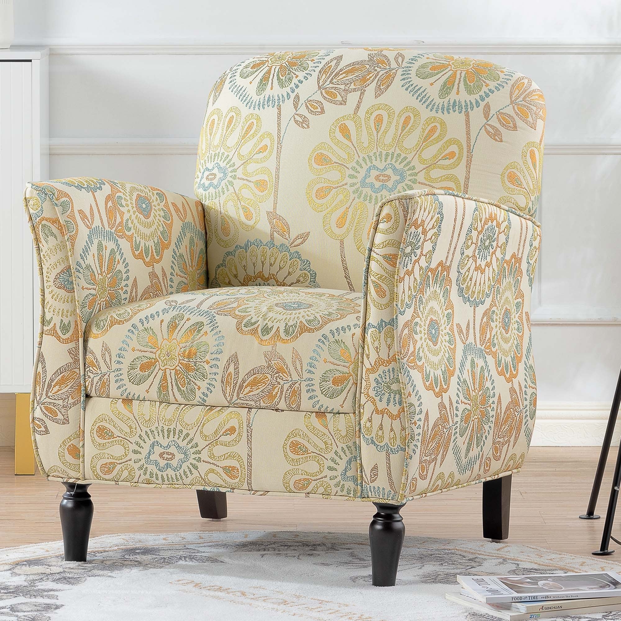 Golden Floral Accent Arm Chair
