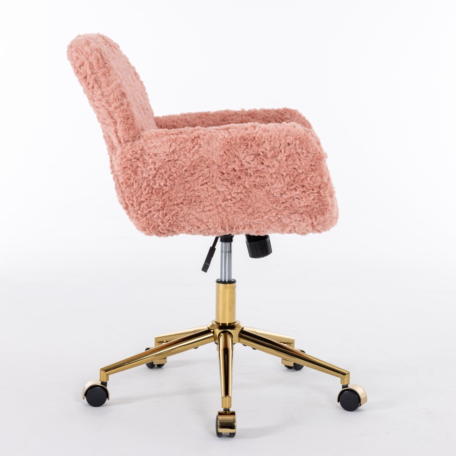 Faux Rabbit Hair Office Chair with Golden Metal Base, Adjustable Swivel
