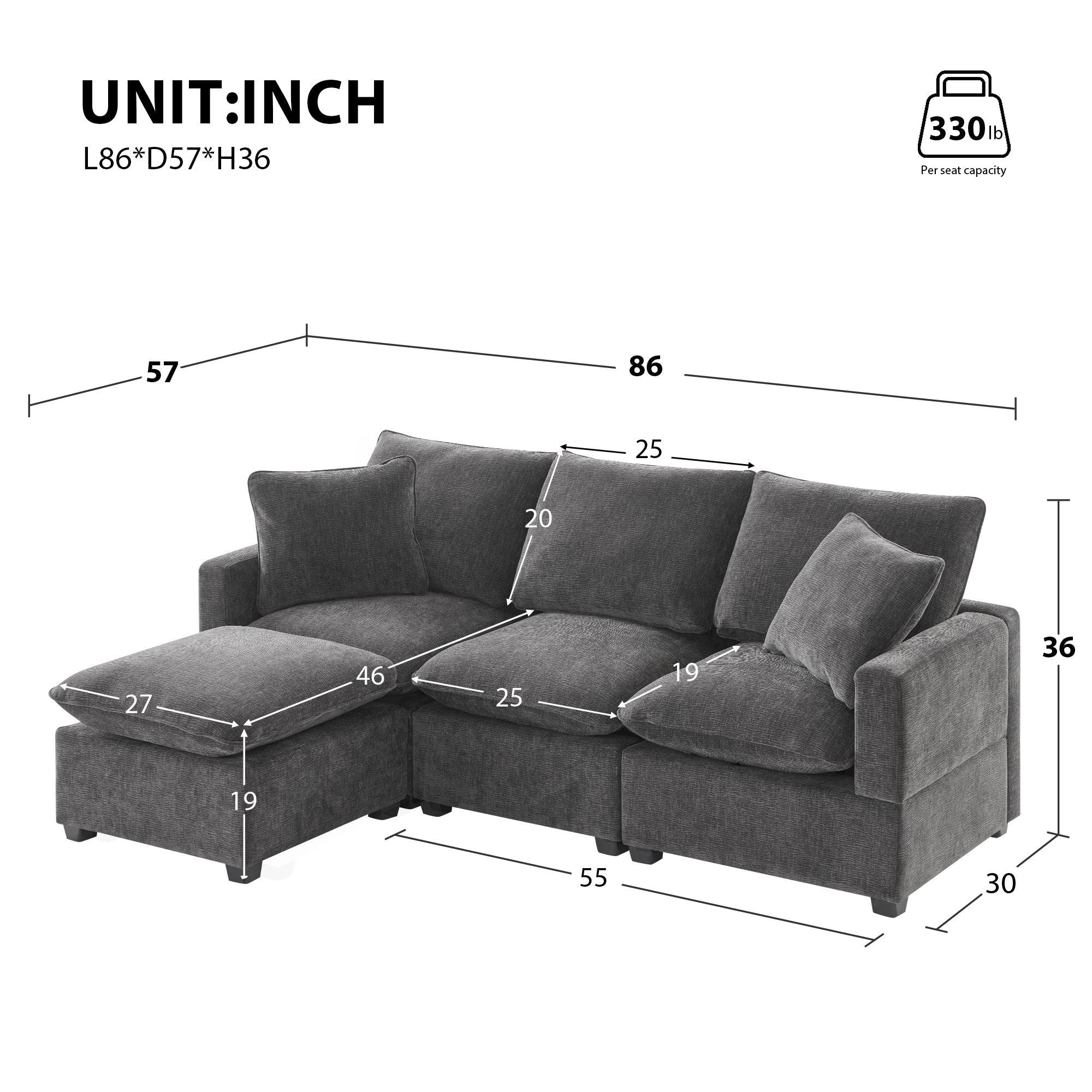 Chenille Modular L-Shape Sofa