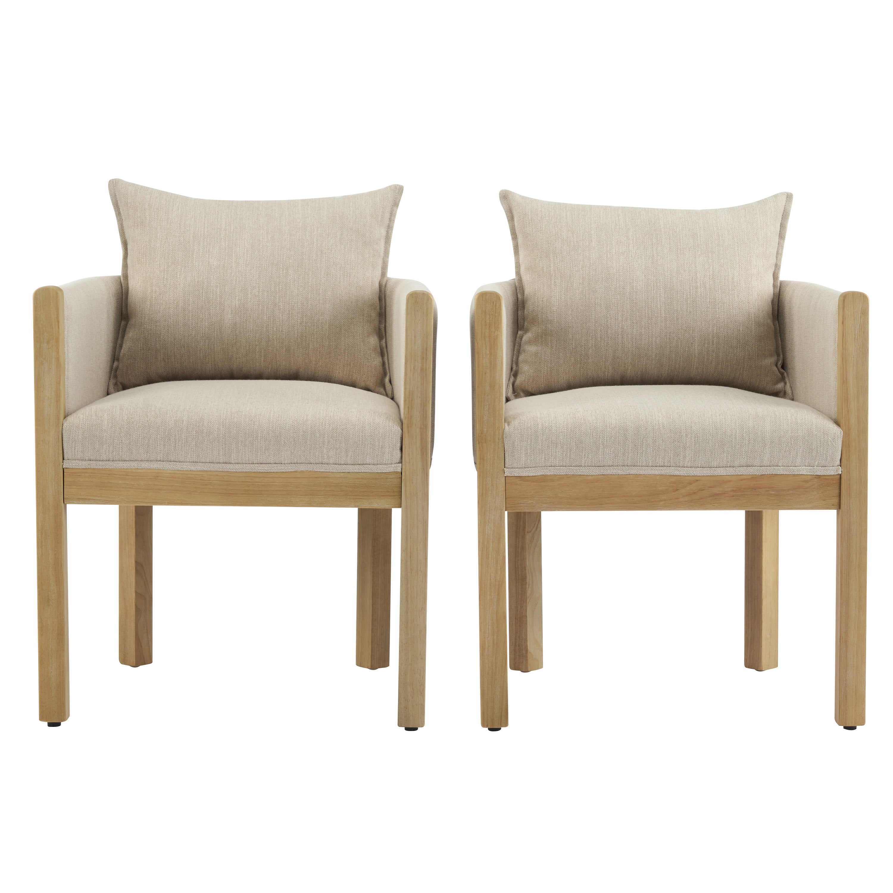 Ainsford Linen Upholstered Armchair with Natural Rubber Wood Legs, Set of 2