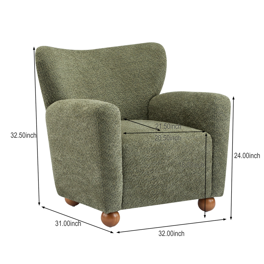 Cozy Wingback Accent Chair with Round Wood Feet