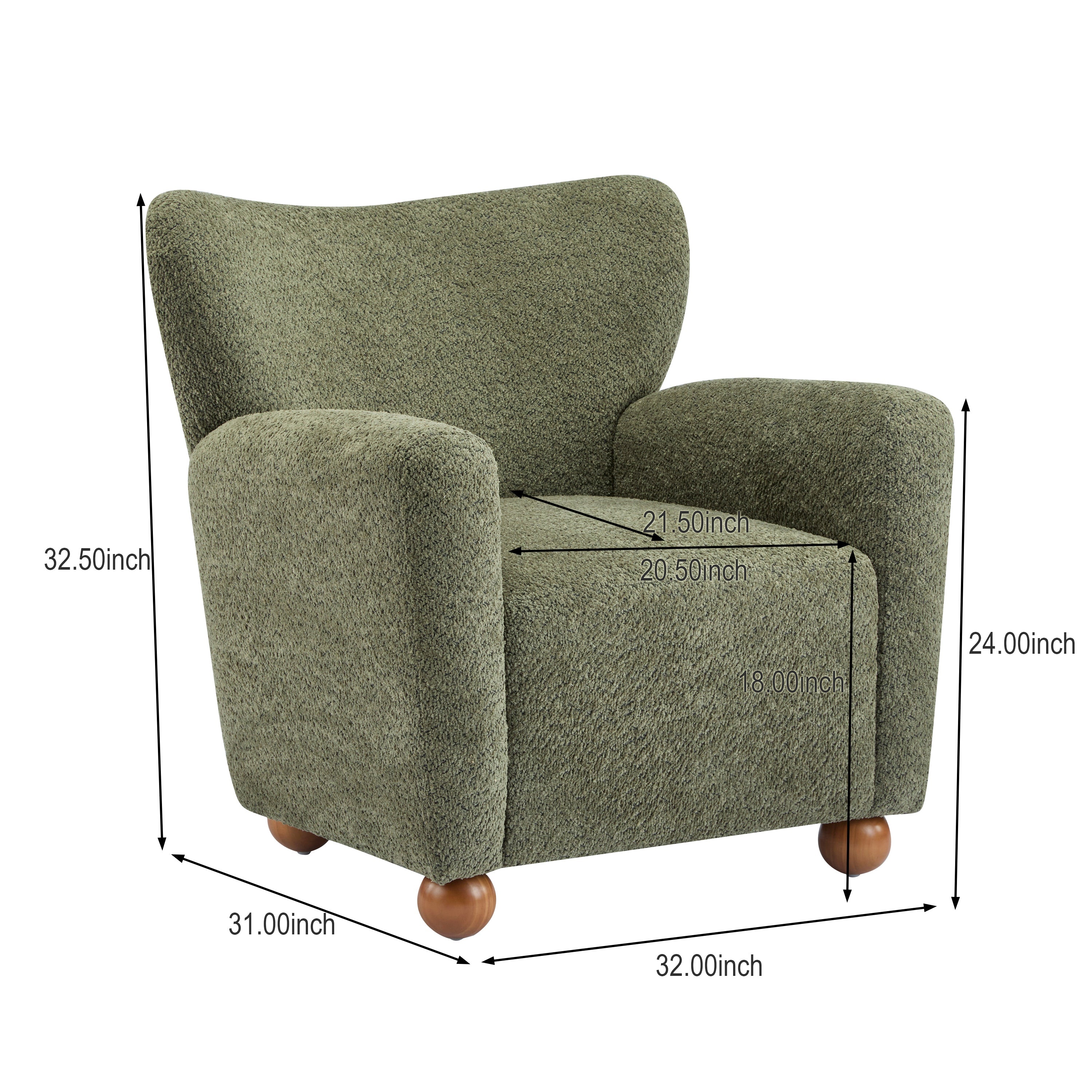 Cozy Wingback Accent Chair with Round Wood Feet