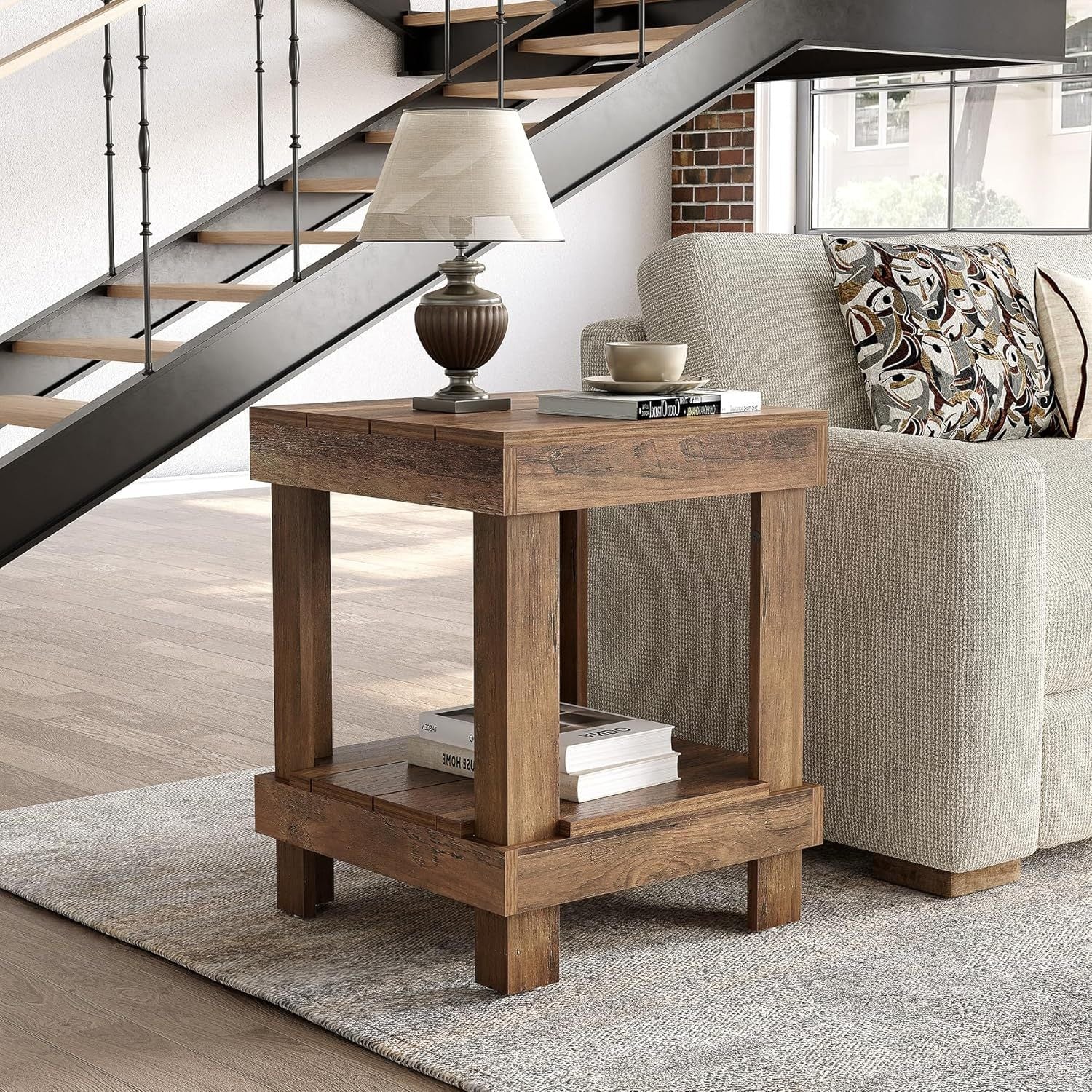 Radford 2-Tier Wooden End Table with Open Storage Shelves