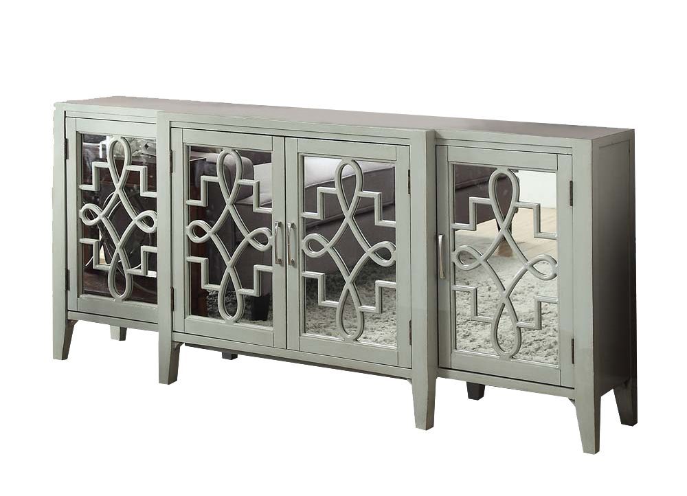 Kacia Mirrored Door Antique Finish Console Cabinet