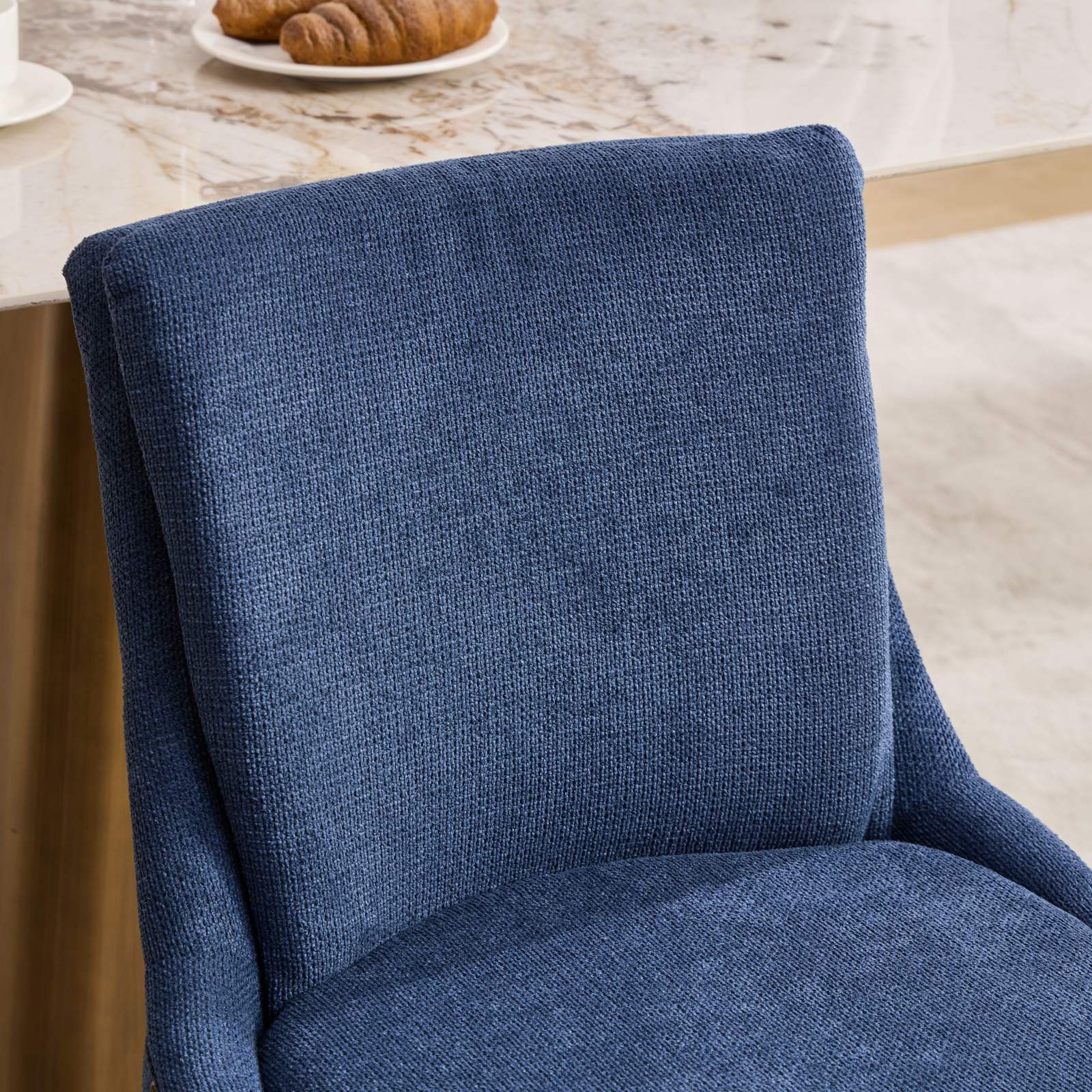 ChenilleUpholstered Dining Chairs with Curved Solid Wood Legs, Set of 2
