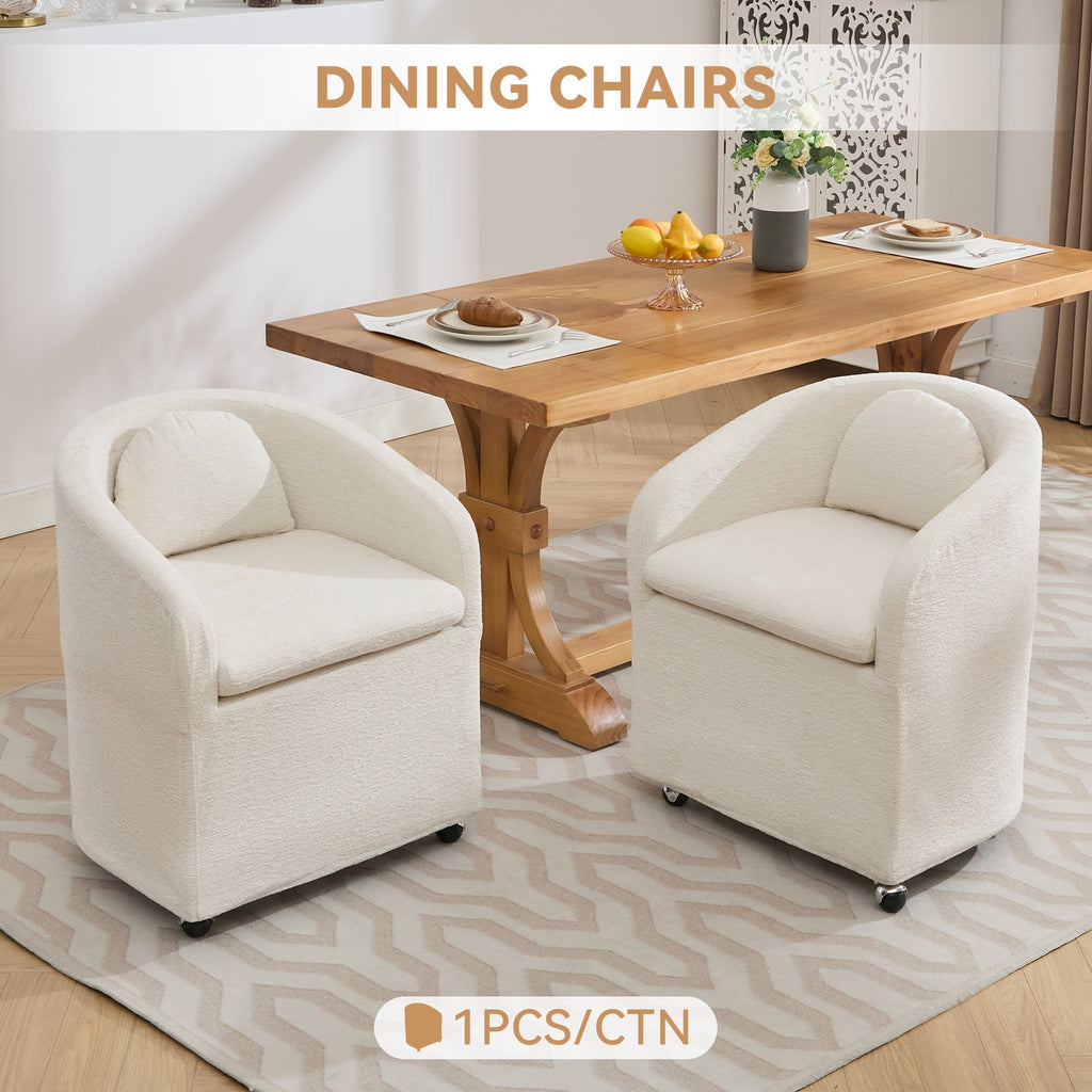 Cheswick Chenille Upholstered Dining Arm Chair With Back Cushion and Wheels