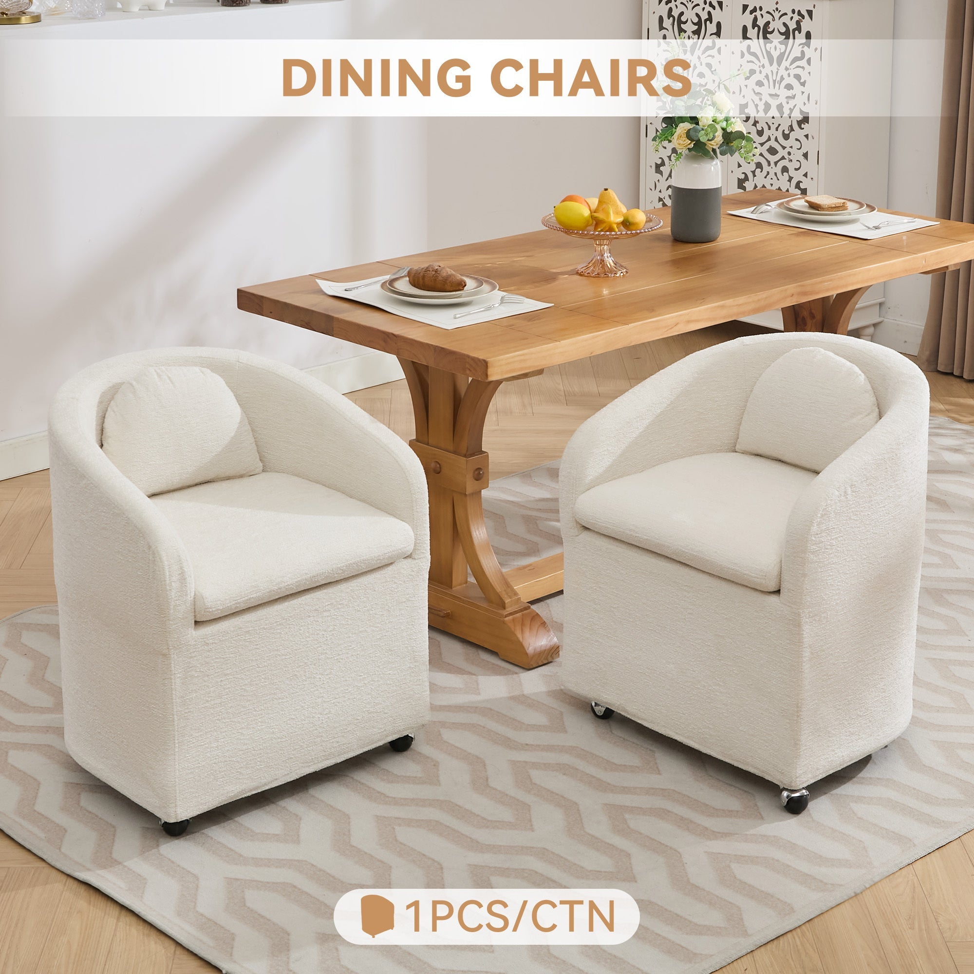 Cheswick Chenille Upholstered Dining Arm Chair With Back Cushion and Wheels