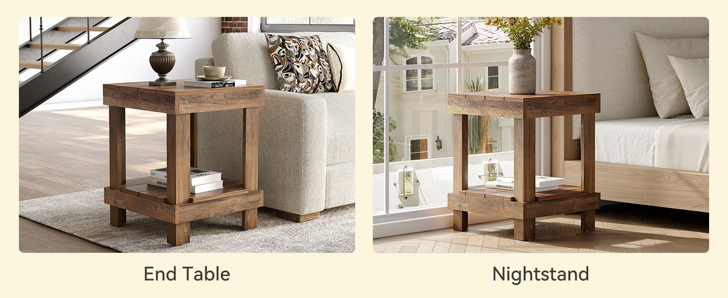 Radford 2-Tier Wooden End Table with Open Storage Shelves