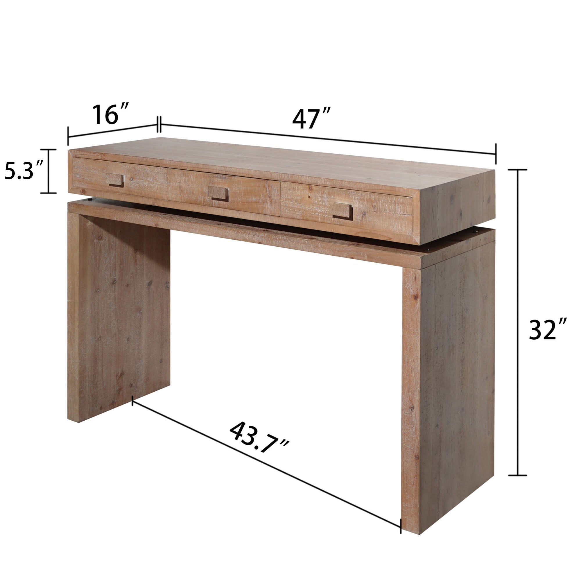 Rustic Natural & Light Brown Finish Wood Console Table with 3 Drawers