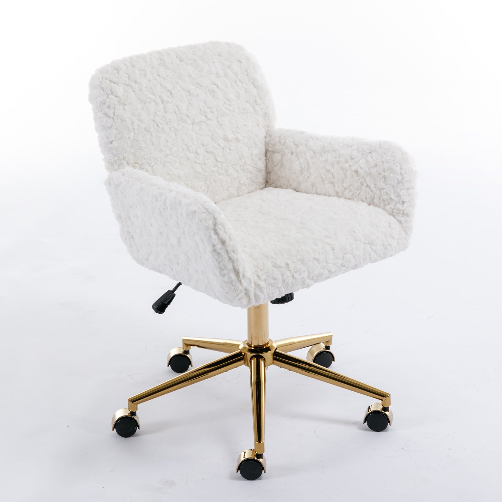 Faux Rabbit Hair Office Chair with Golden Metal Base, Adjustable Swivel
