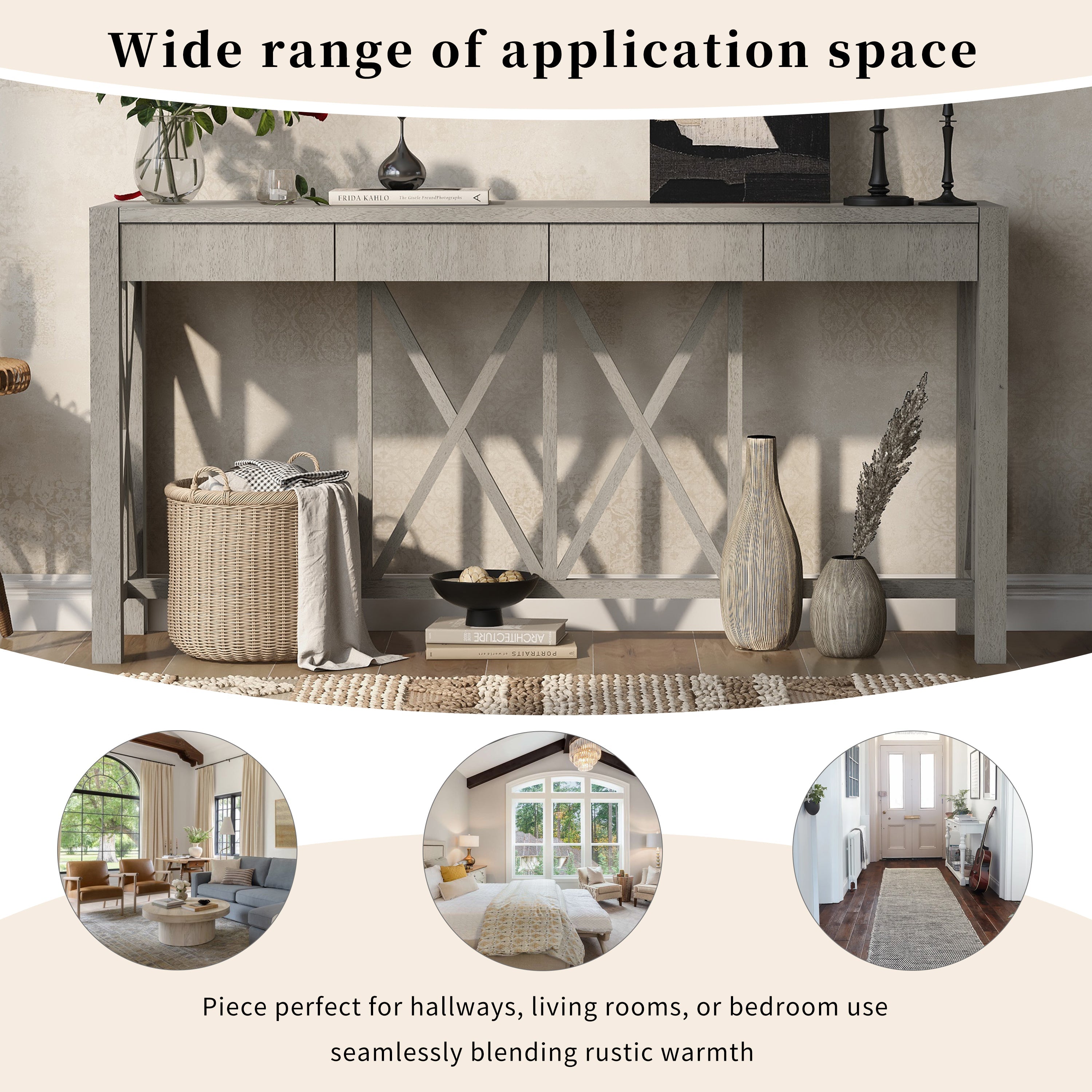 Modern Crisscross Design Entryway Table with Open Bottom Storage