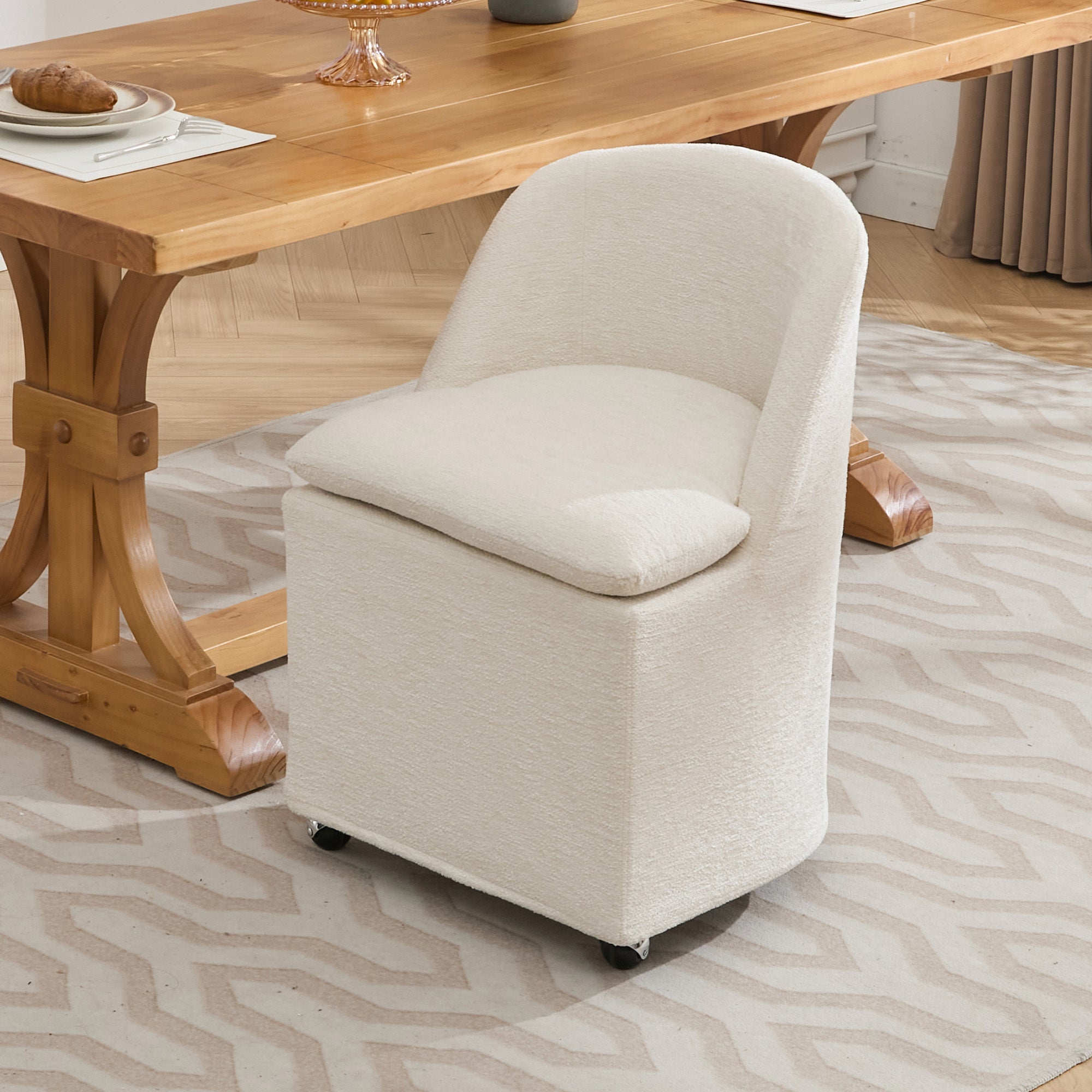 Greymont Chenille Upholstered Armless Dining Chairs With Wheels, Set of 2