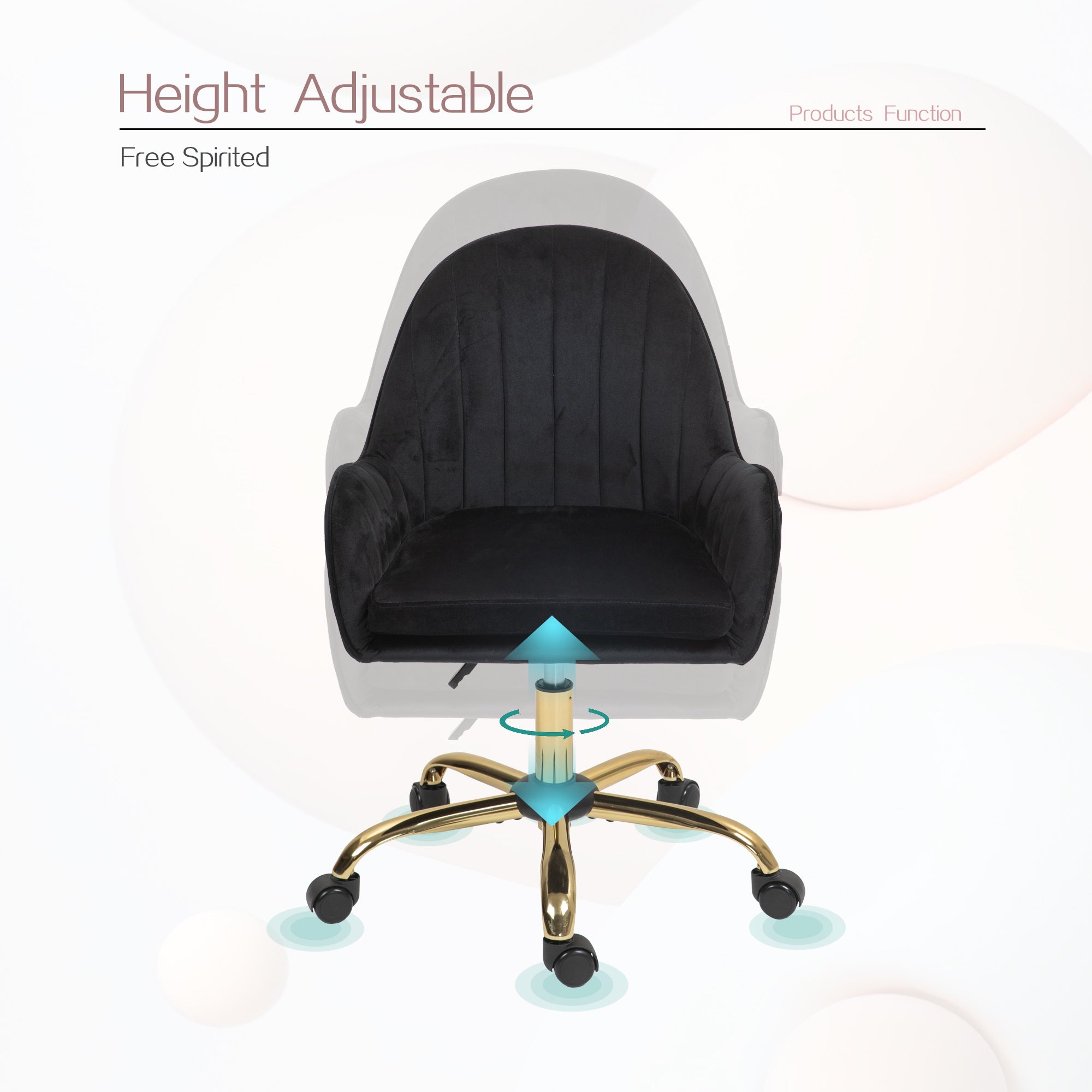 Velvet Home Office Chair with Wheels and Gold Metal Base