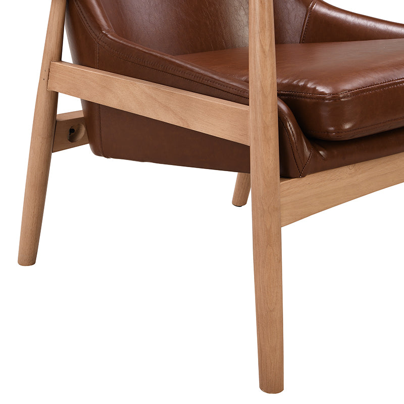 Brown Faux Leather Mid-Century Modern Armchair with Solid Wood Frame, Set of 2