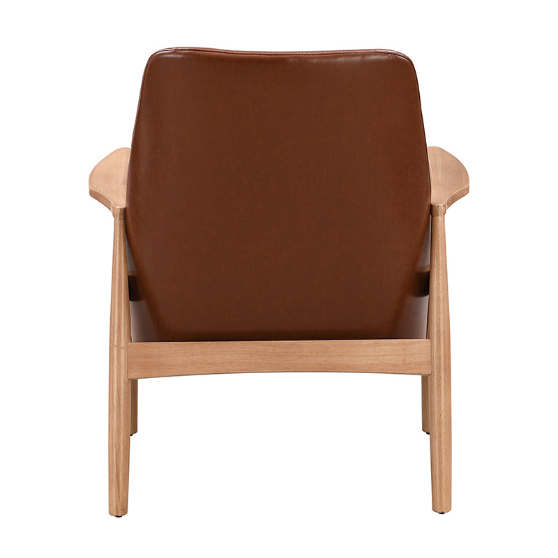 Brown Faux Leather Mid-Century Modern Armchair with Solid Wood Frame, Set of 2