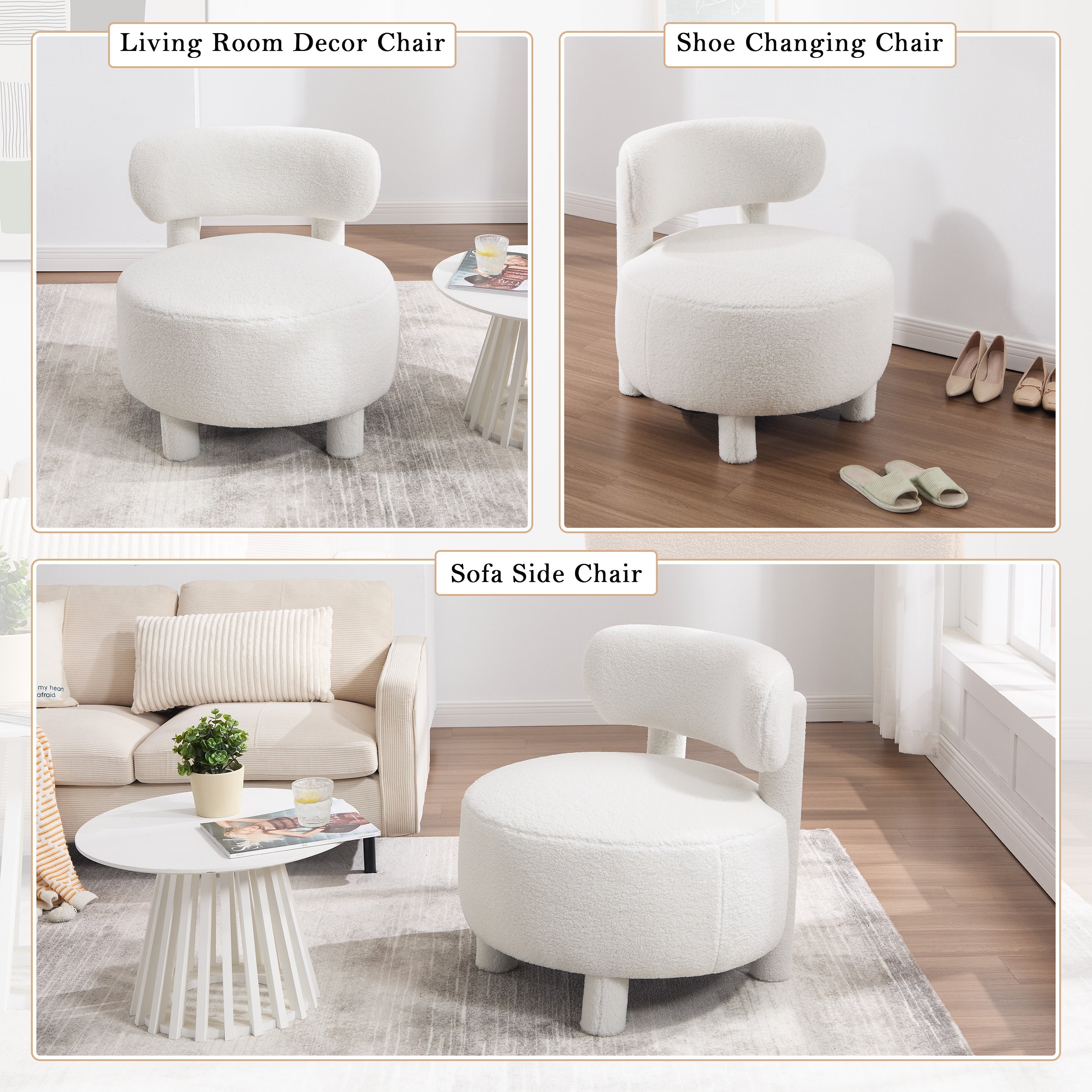Armless Accent Chair with Curved Backrest and Solid Wooden Legs