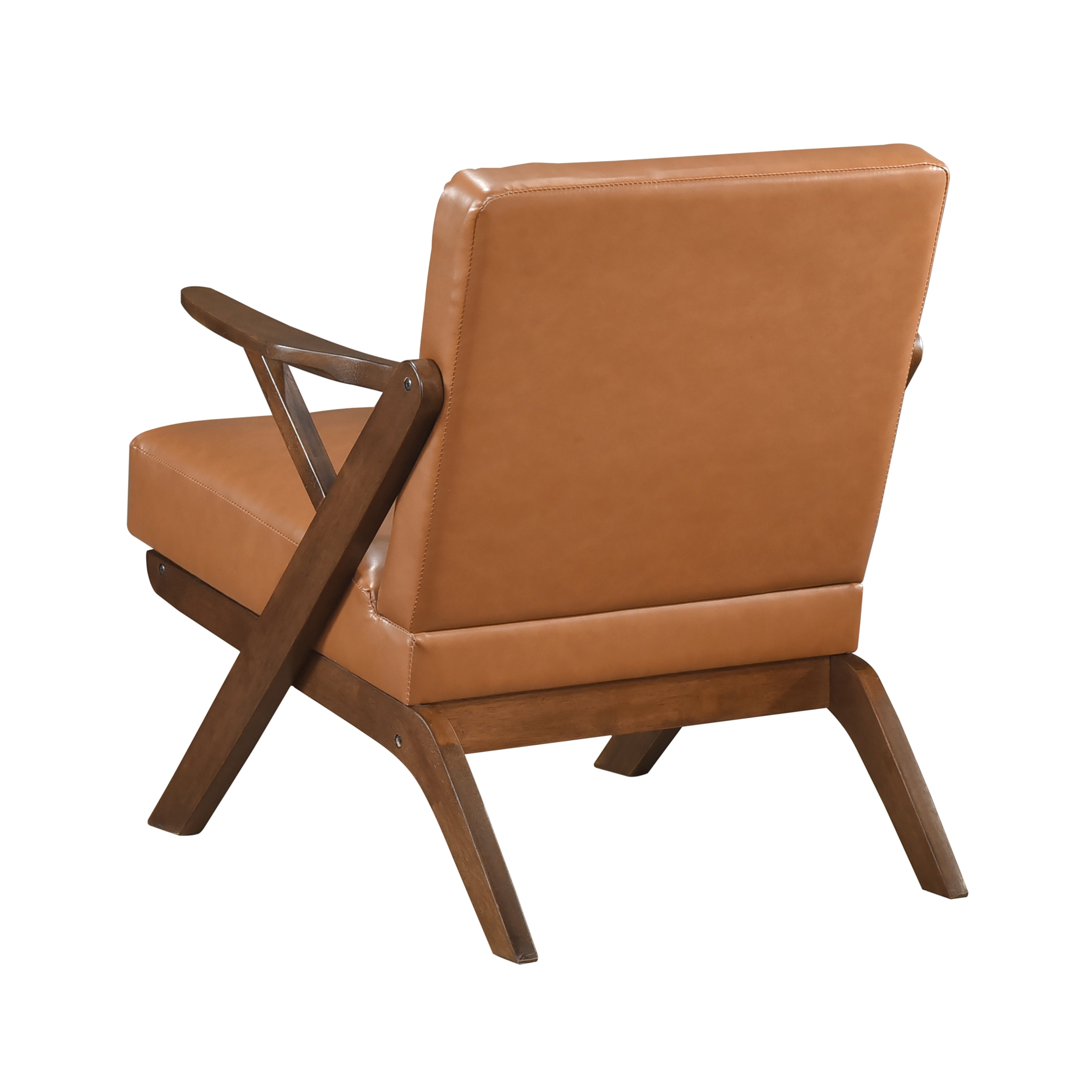 Solid Rubberwood Frame Accent Chair with Brown Faux Leather Upholstery