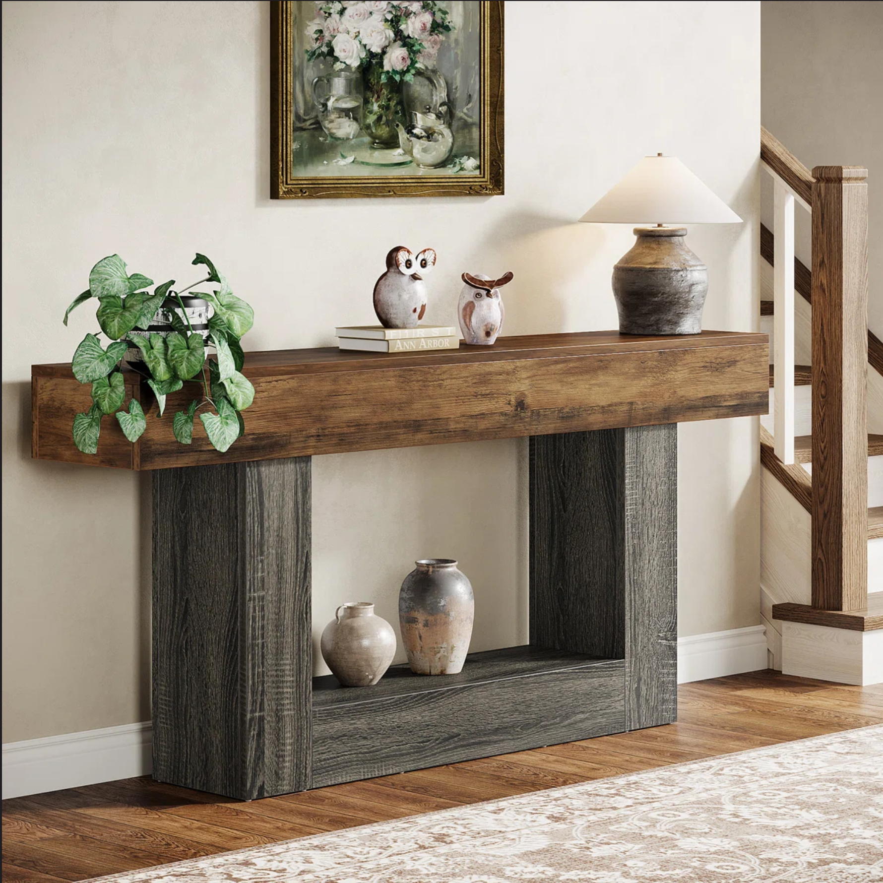 Pinehurst Farmhouse 2-Tier Entryway Table with U-Shaped Base