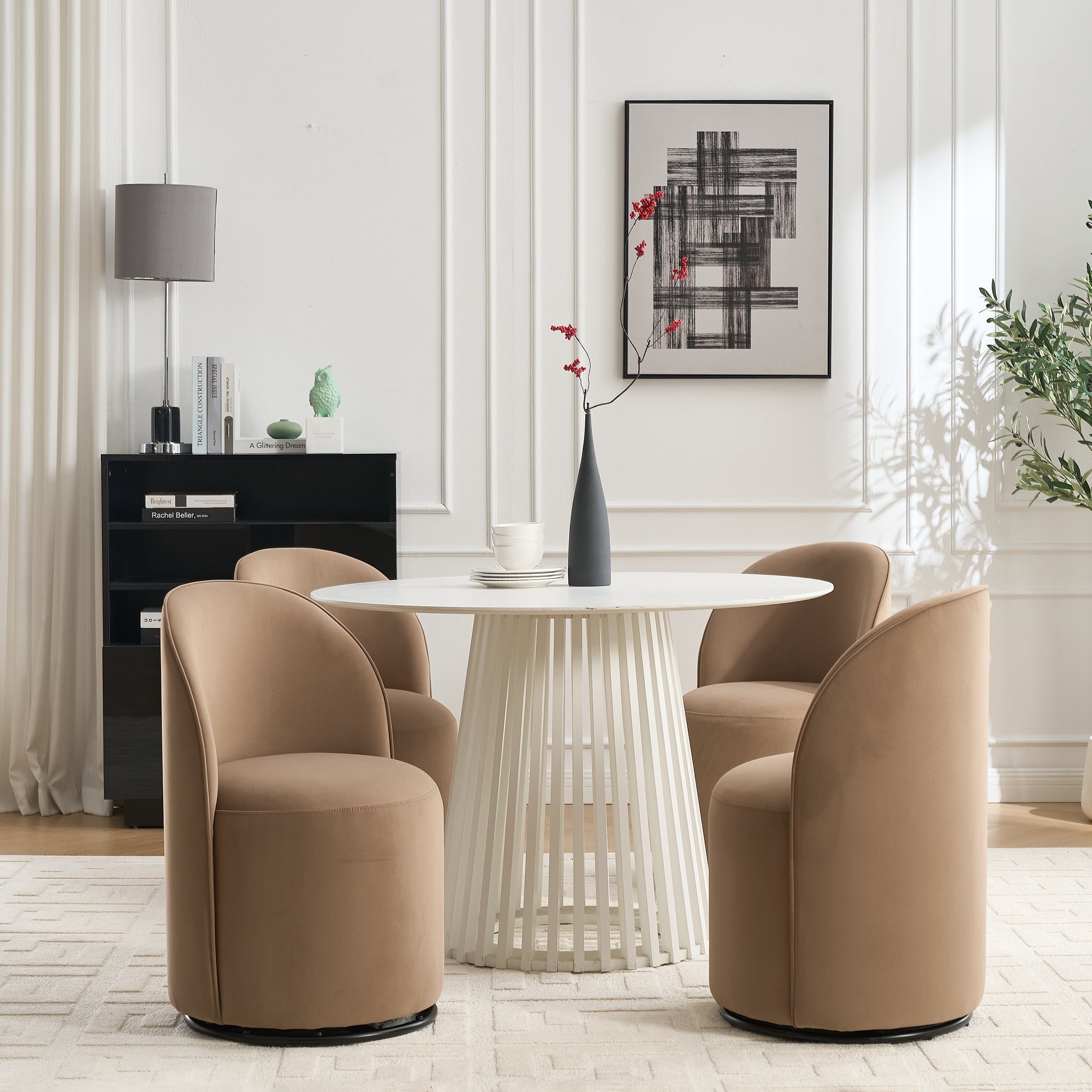 Ashcombe Mid Century Modern Round Velvet Dining Chair