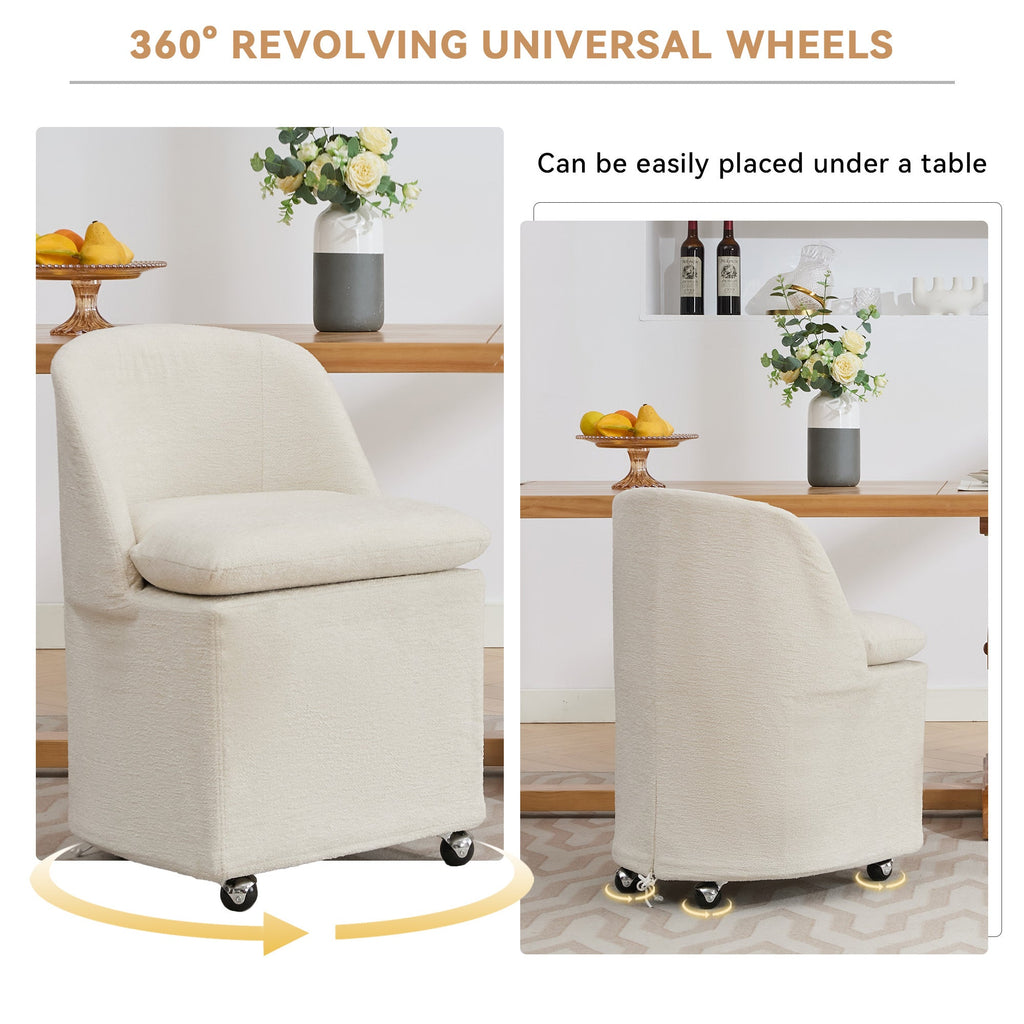 Greymont Chenille Upholstered Armless Dining Chairs With Wheels, Set of 2
