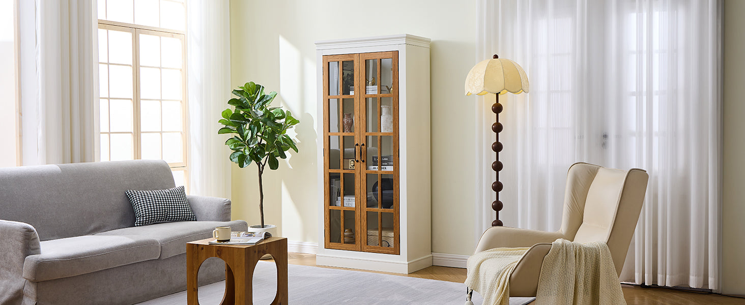 Rustic Style Display Cabinet with Glass Doors