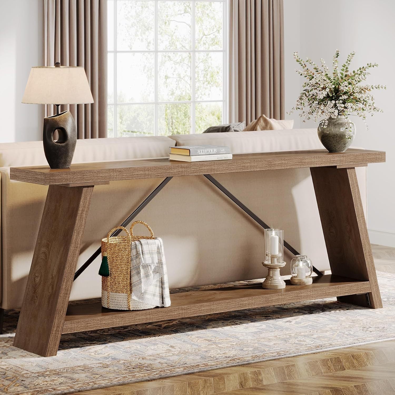 Willowford Industrial Console Table with 2-Tier Storage Shelves