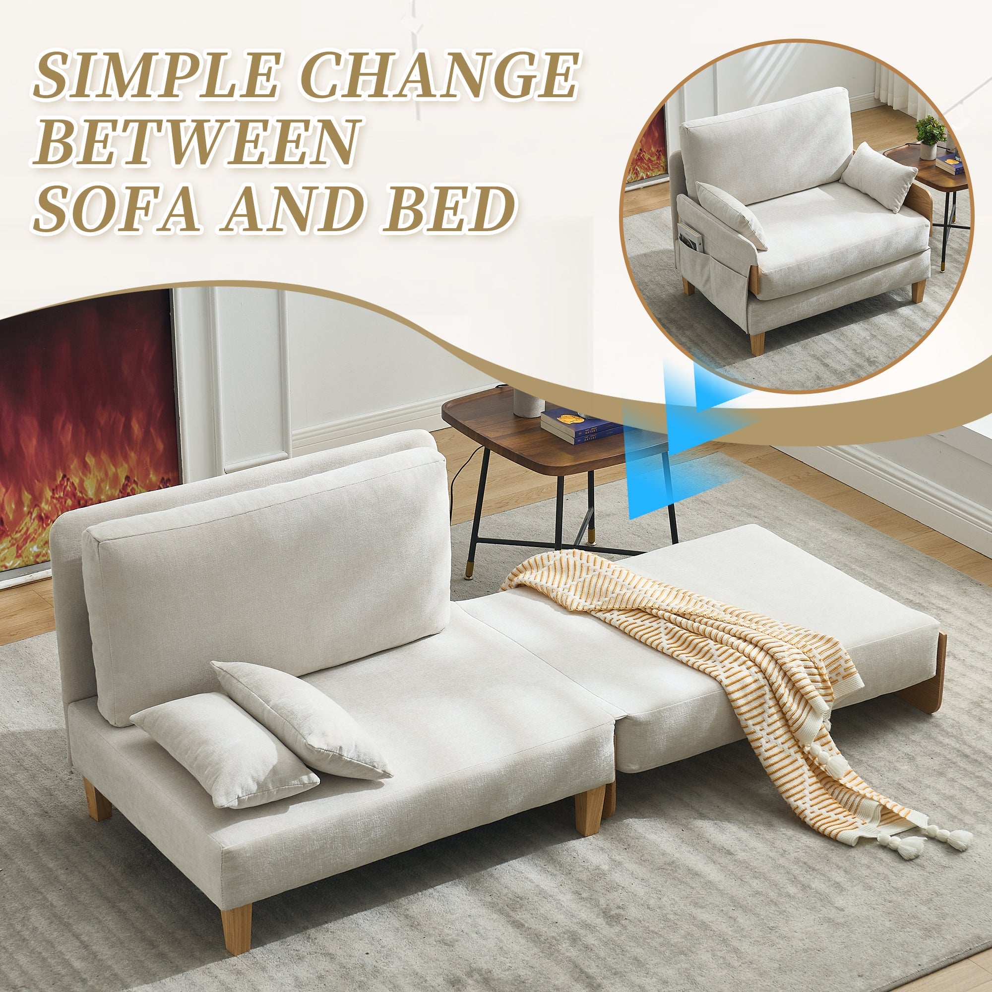 Mid-Century Modern Chenille Foldable Sofa Bed Recliner