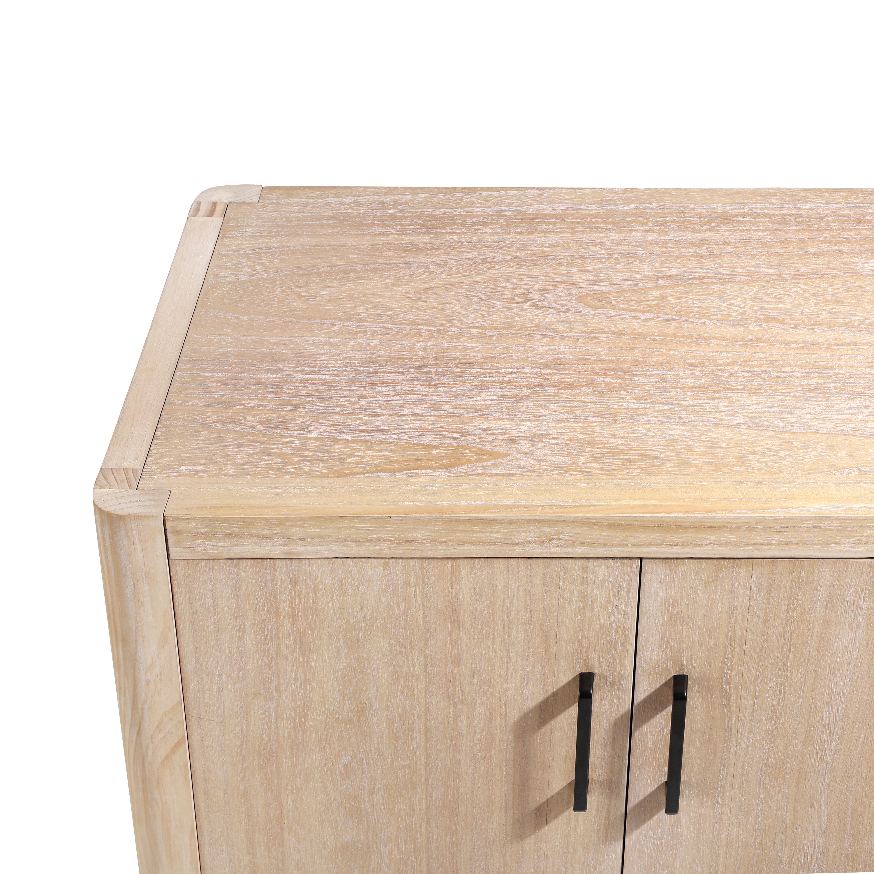 Farmhouse Style 4-Door Cabinet with Natural Distressed Finish