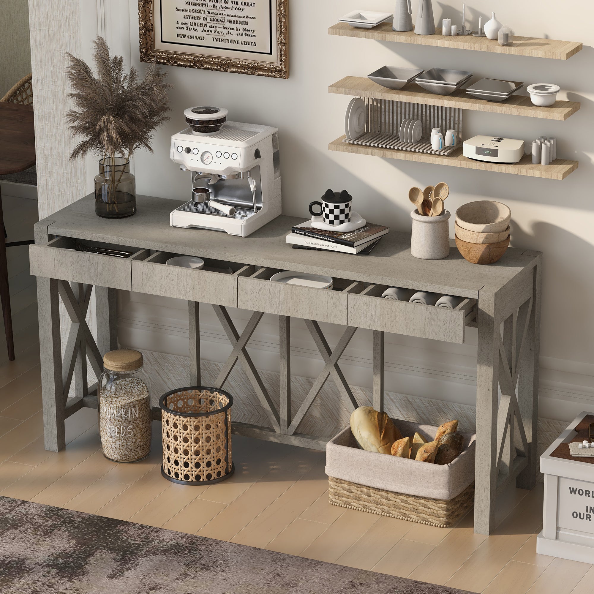 Modern Crisscross Design Entryway Table with Open Bottom Storage