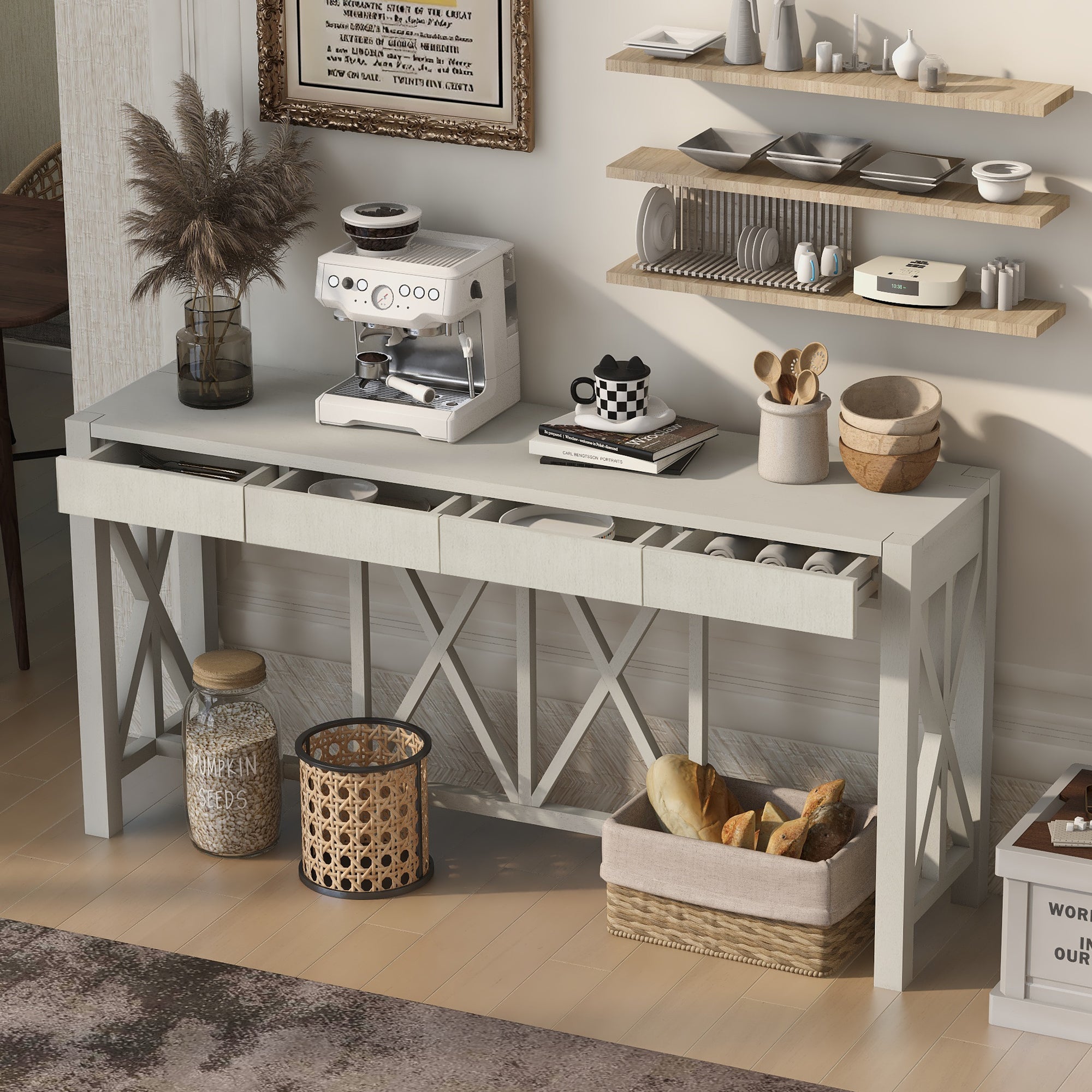 Modern Crisscross Design Entryway Table with Open Bottom Storage