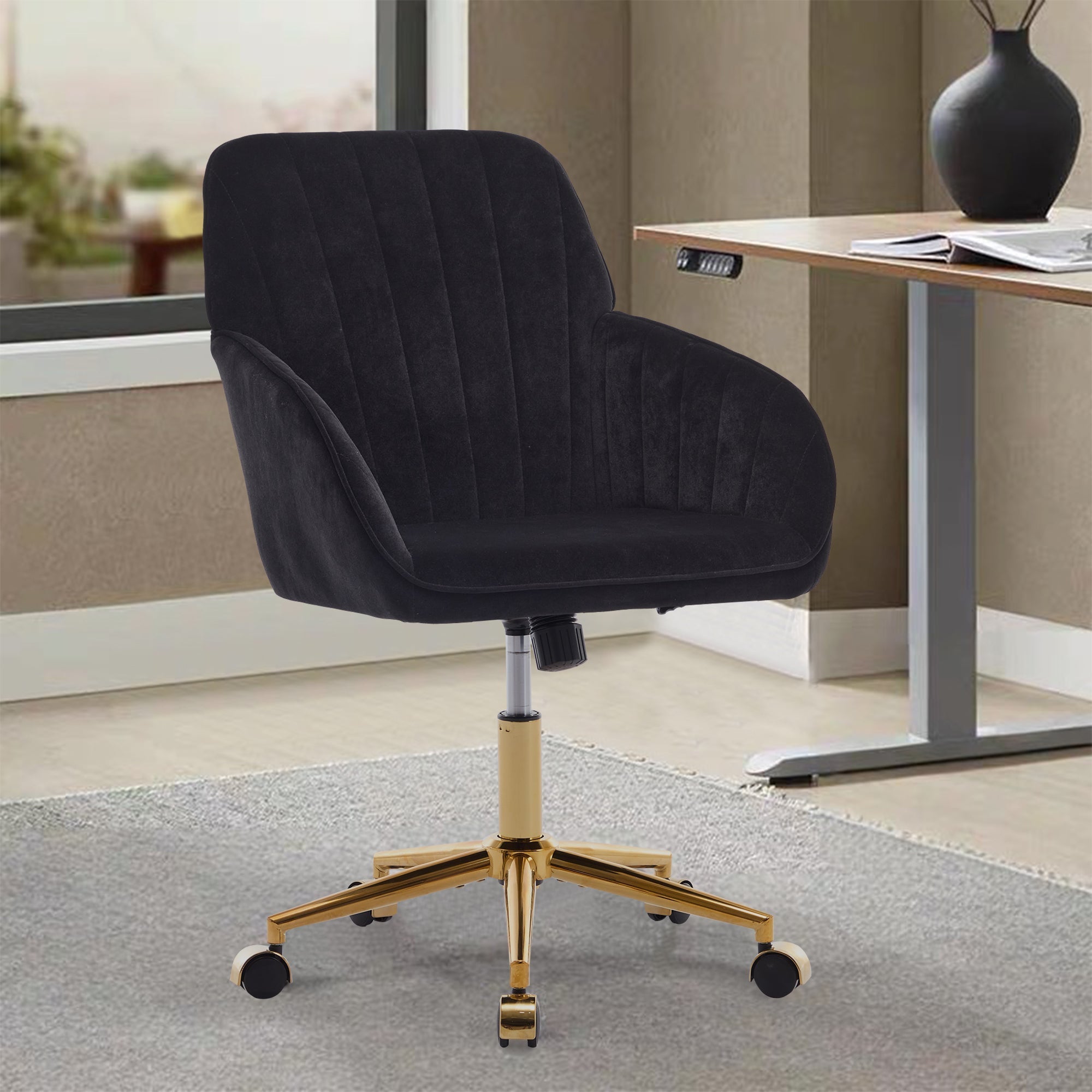 Adjustable Ergonomic Swivel Chair with Golden Base