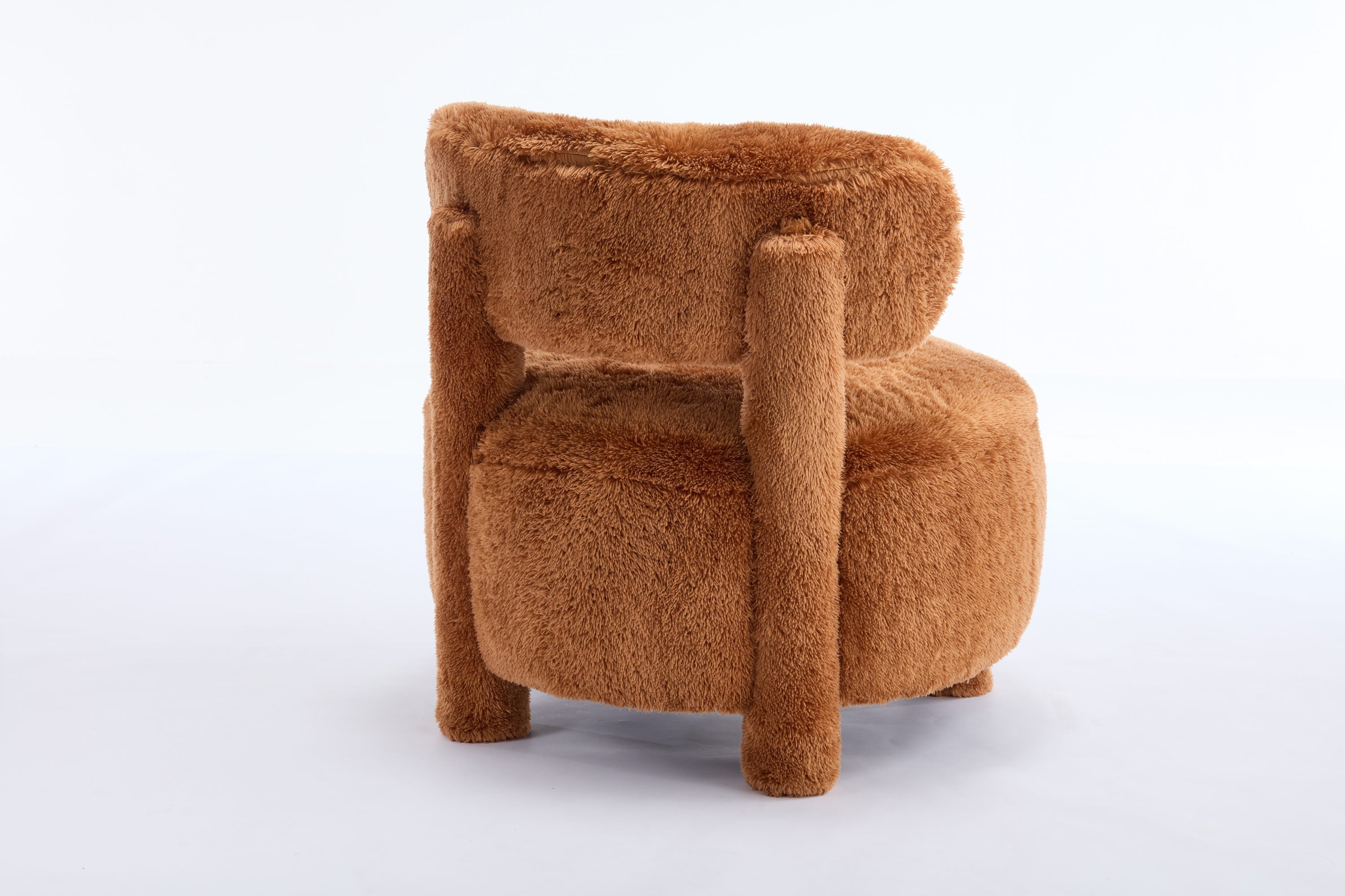Fuzzy Armless Accent Chair with Curved Backrest and Solid Wooden Legs