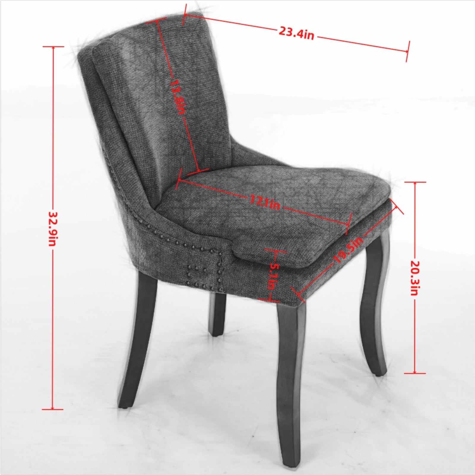ChenilleUpholstered Dining Chairs with Curved Solid Wood Legs, Set of 2