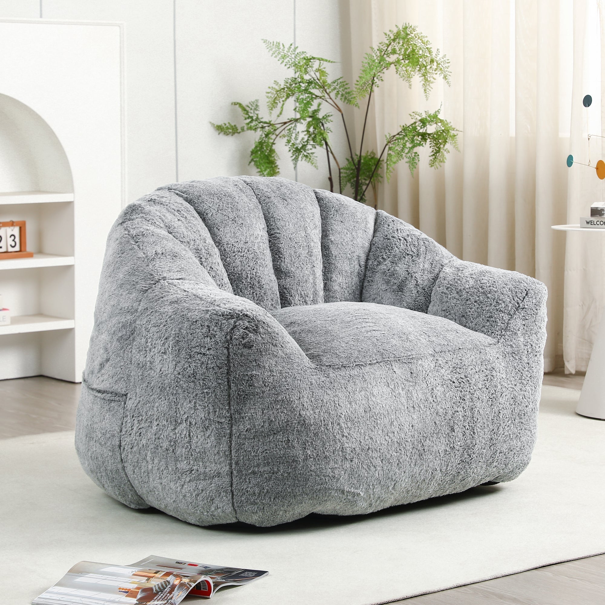 Beanbag Sofa Chair with Armrests Stuffed with High-Density Foam