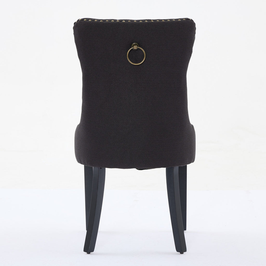 Rosewick Modern Tufted Linen Nailhead Trim Solid Wood Upholstered Dining Chair with Black Legs, Set of 2