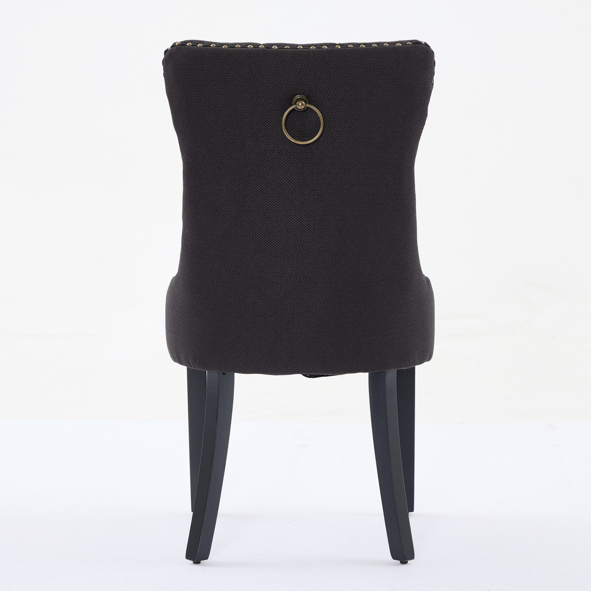 Rosewick Modern Tufted Linen Nailhead Trim Solid Wood Upholstered Dining Chair with Black Legs, Set of 2