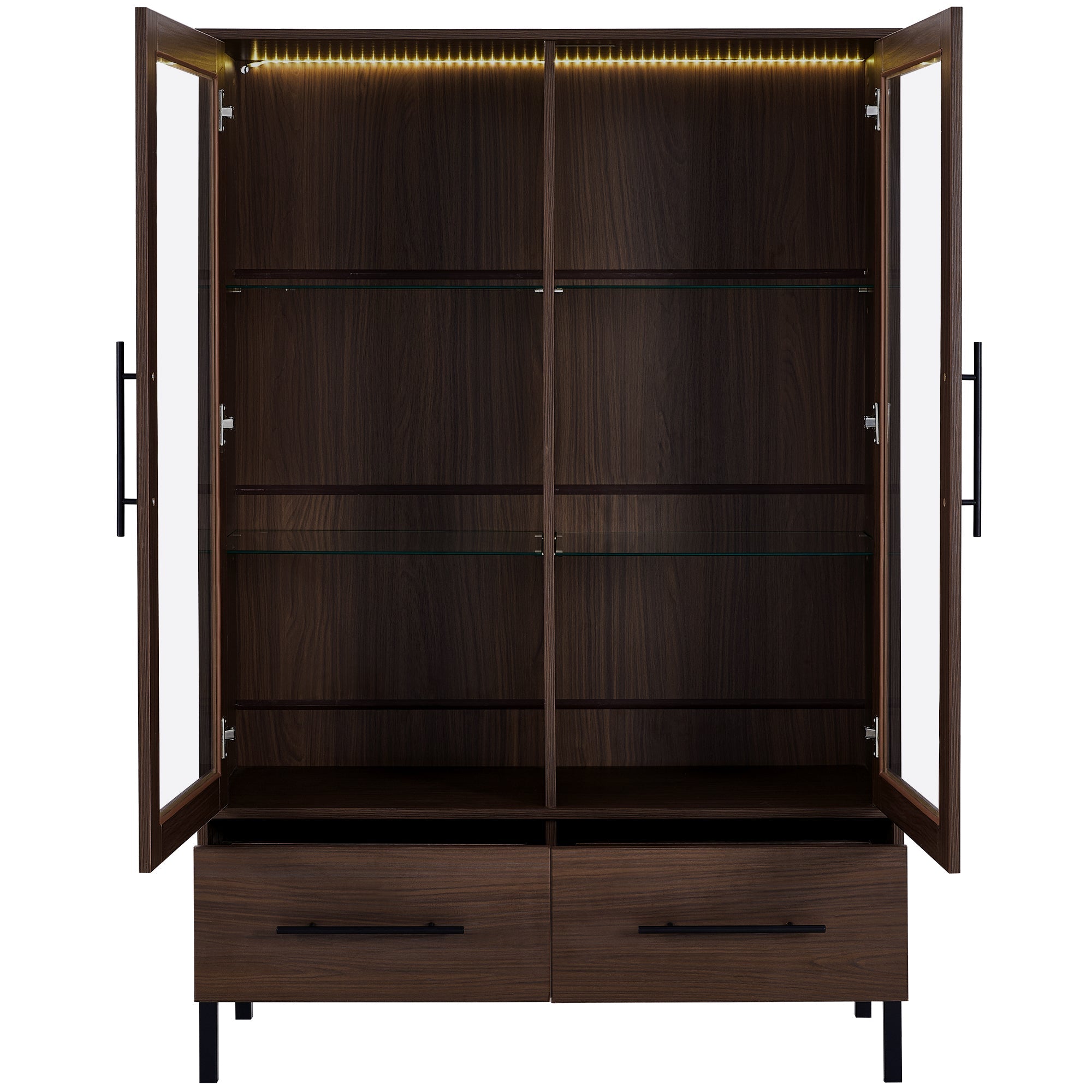 Wide Farmhouse Storage Cabinet with 4-Tier Adjustable Glass Shelves