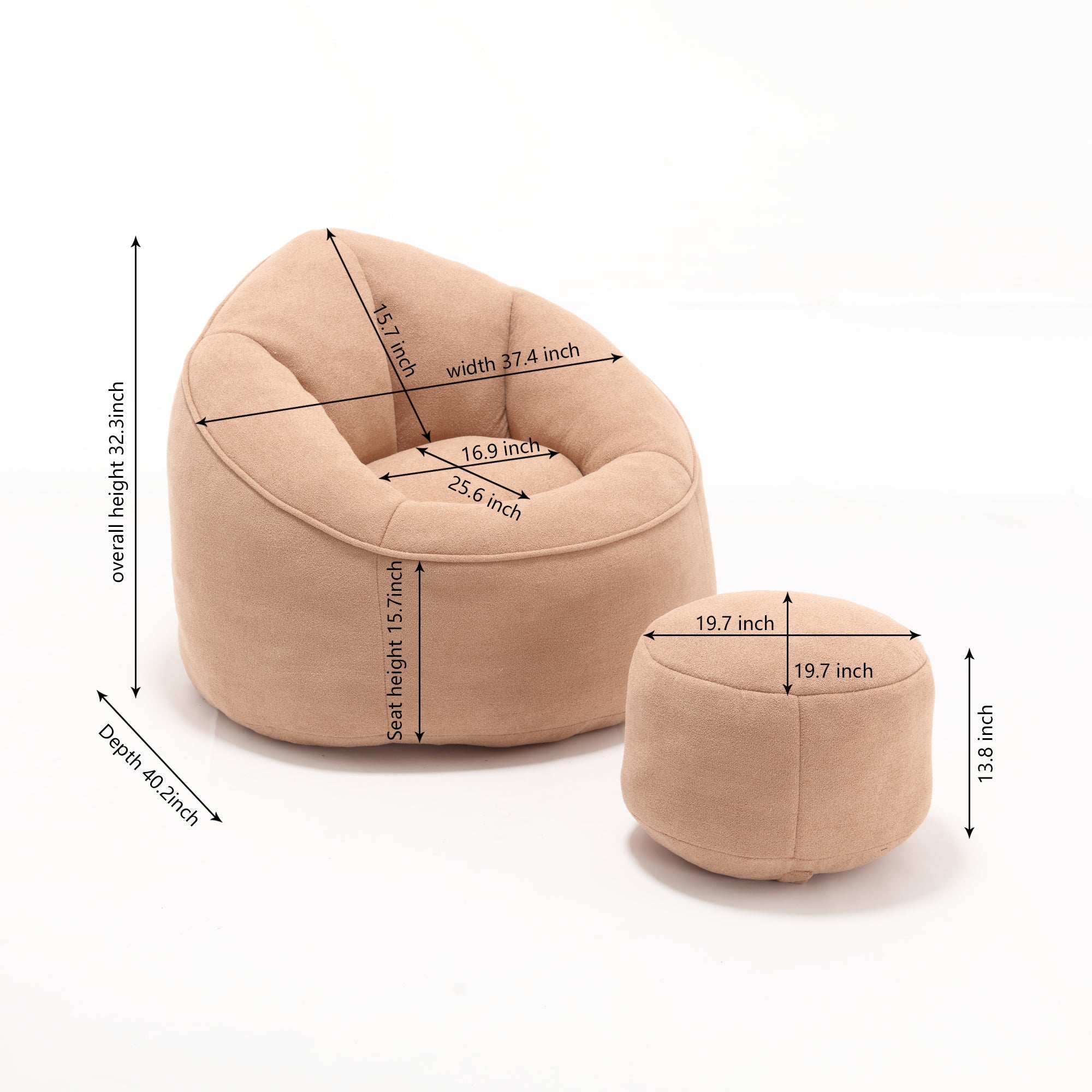 Bean Bag Sofa Chair with High-Pressure Foam and Footrest
