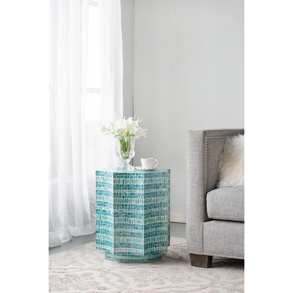 Blue Scalloped Capiz Side Table