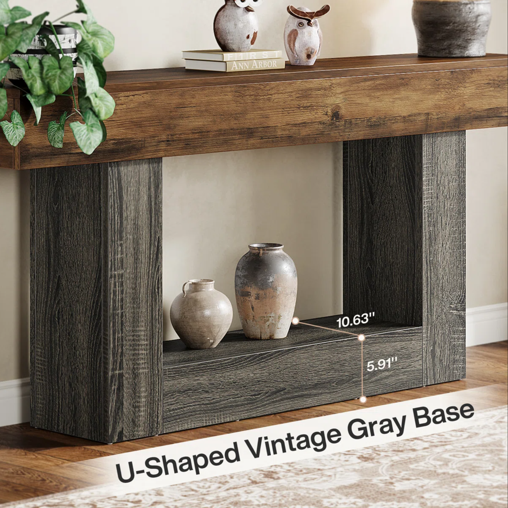 Pinehurst Farmhouse 2-Tier Entryway Table with U-Shaped Base