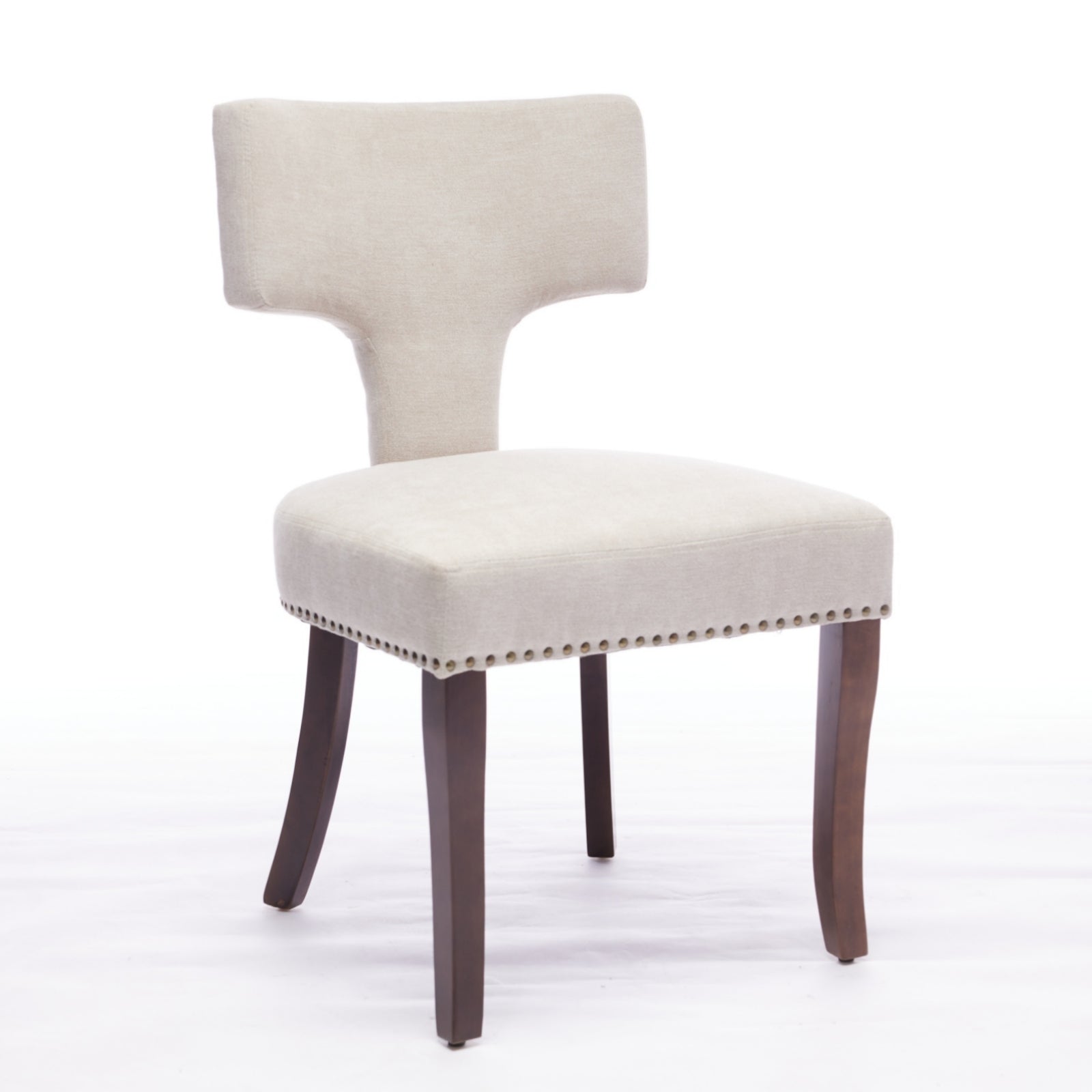 Mid Century Modern T-Back Dining Chairs with Nailhead Trim, Set of 2