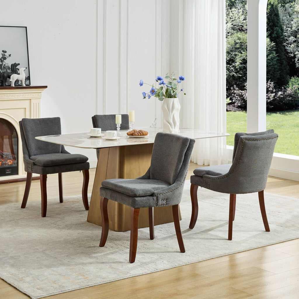 ChenilleUpholstered Dining Chairs with Curved Solid Wood Legs, Set of 2