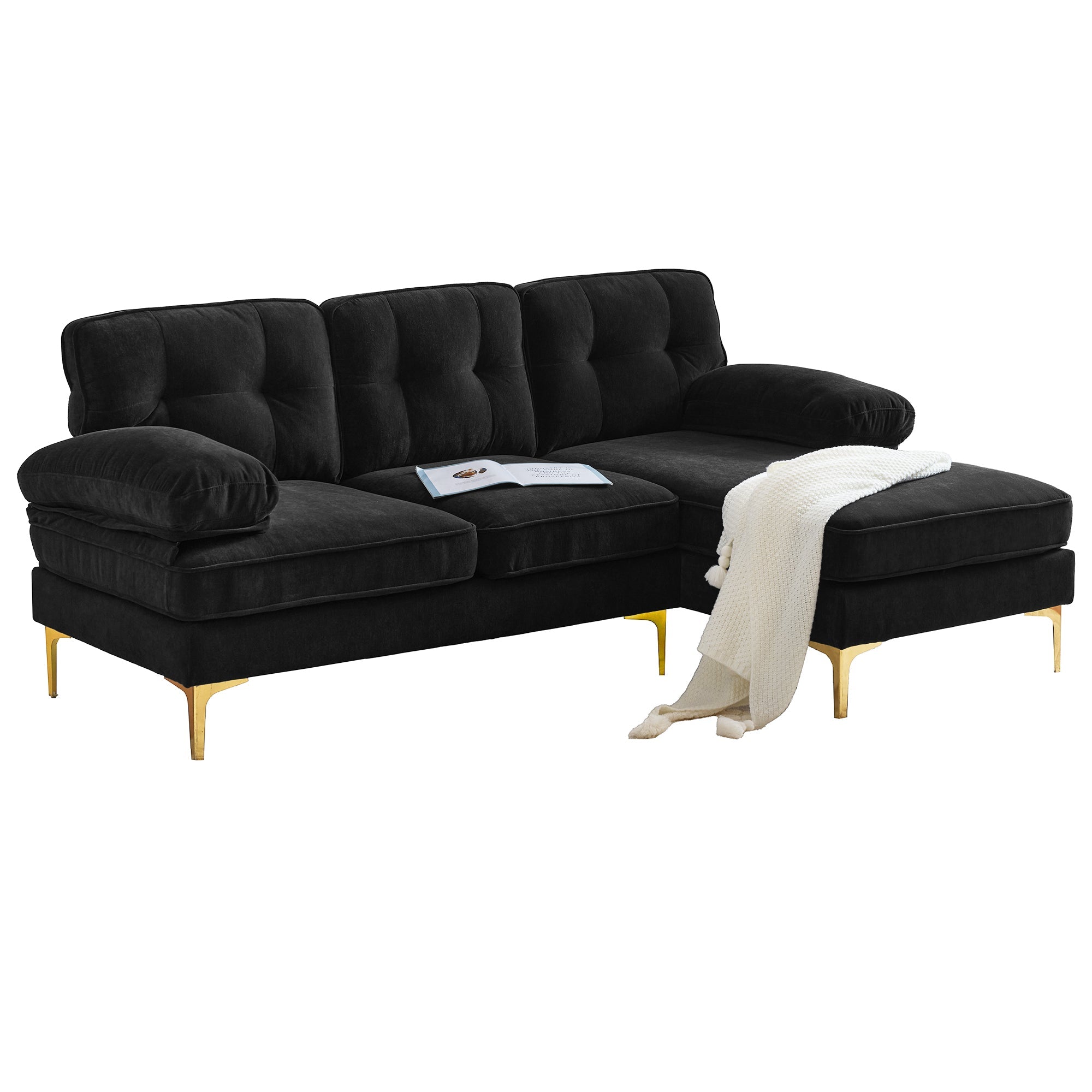 Modern Tufted Velvet L-Shape Sofa