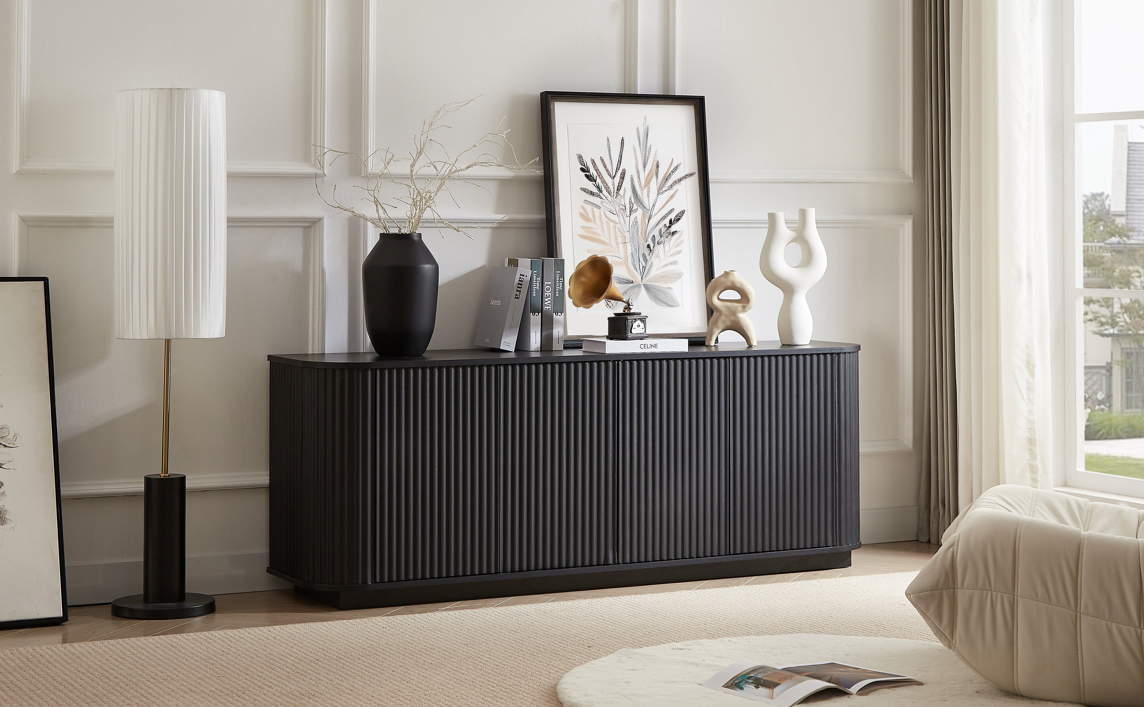 Modern Fluted Sideboard Storage Cabinet