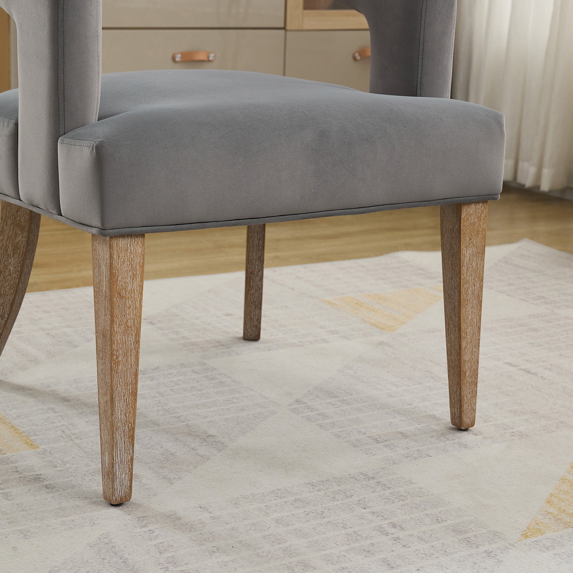 Velvet Open Back Barrel Upholstered Accent Chair with Weathered Solid Wood Legs