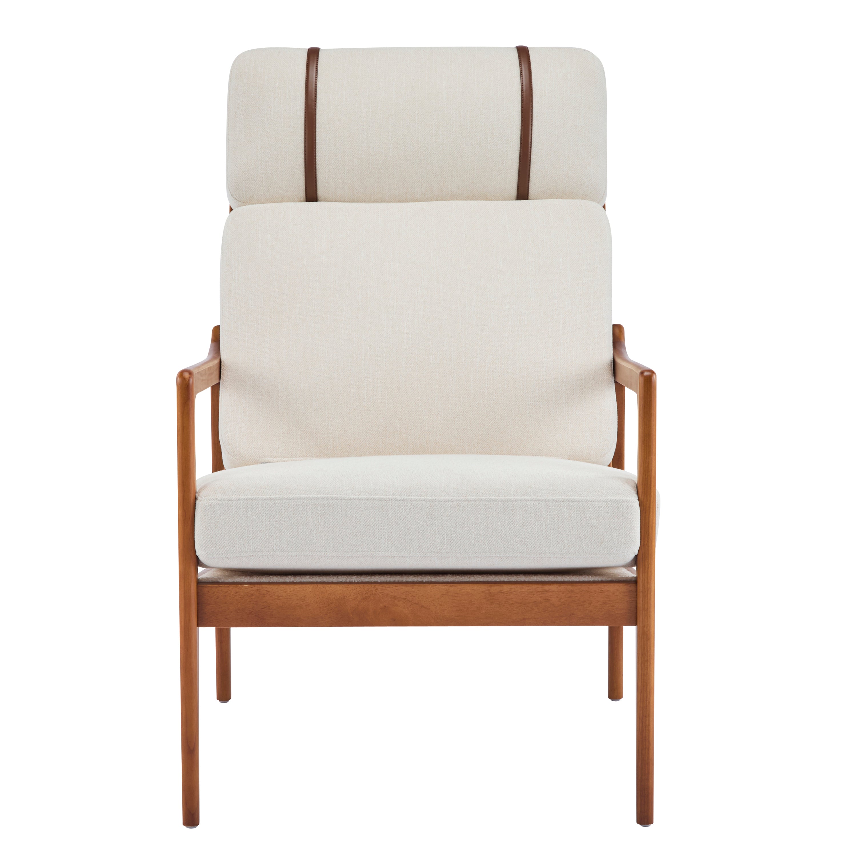 Birchmere Mid Century Modern Accent Armchair, Solid Wood Frame with High Back & Upholstered Cushions