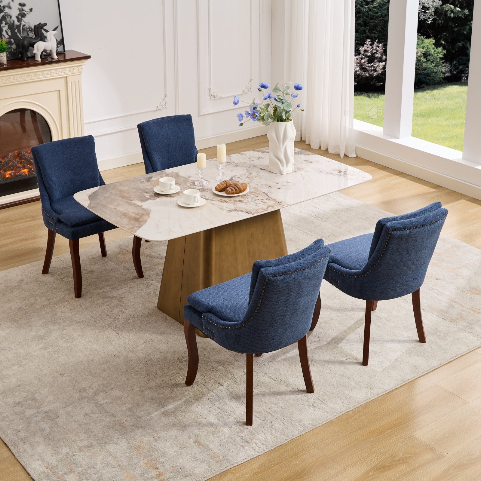 ChenilleUpholstered Dining Chairs with Curved Solid Wood Legs, Set of 2