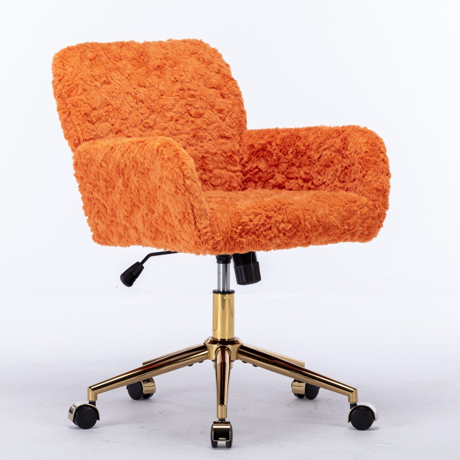 Faux Rabbit Hair Office Chair with Golden Metal Base, Adjustable Swivel