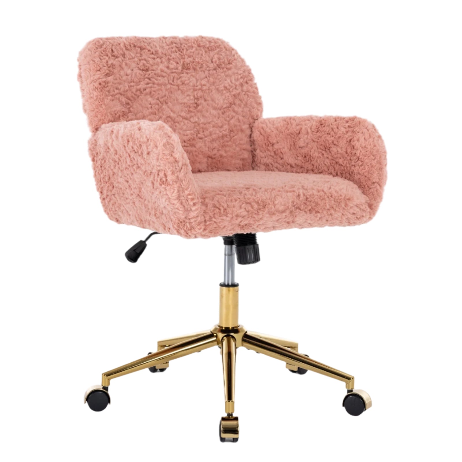 Faux Rabbit Hair Office Chair with Golden Metal Base, Adjustable Swivel